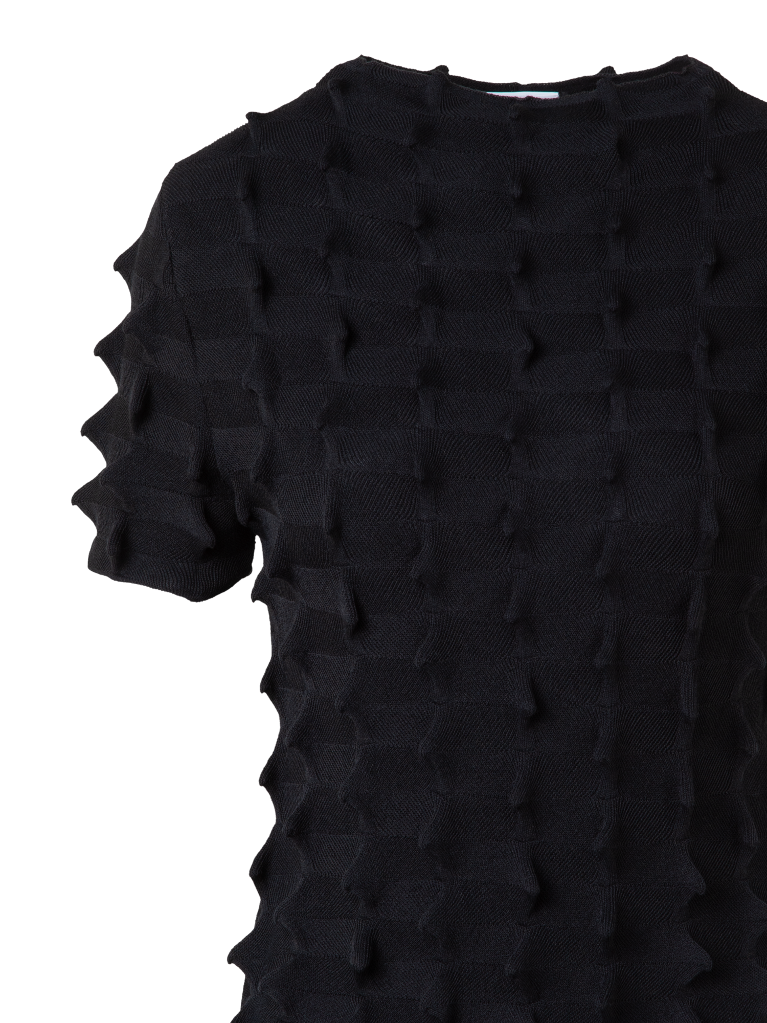 Designer Kurzarmpullover mit 3D Segel-Optik - Schwarz