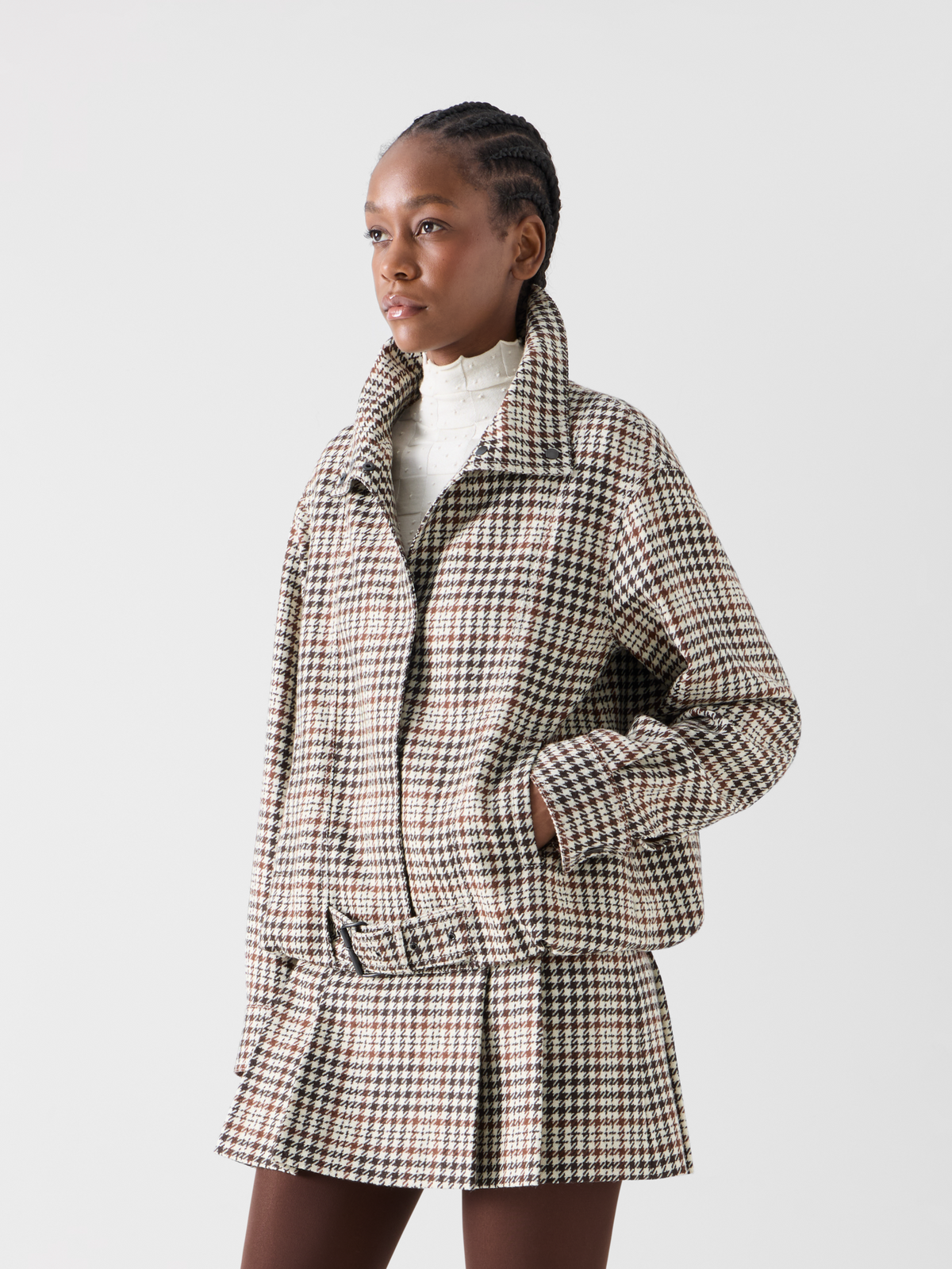 Designer Blouson aus kariertem Tweed - Braun - Bunt 