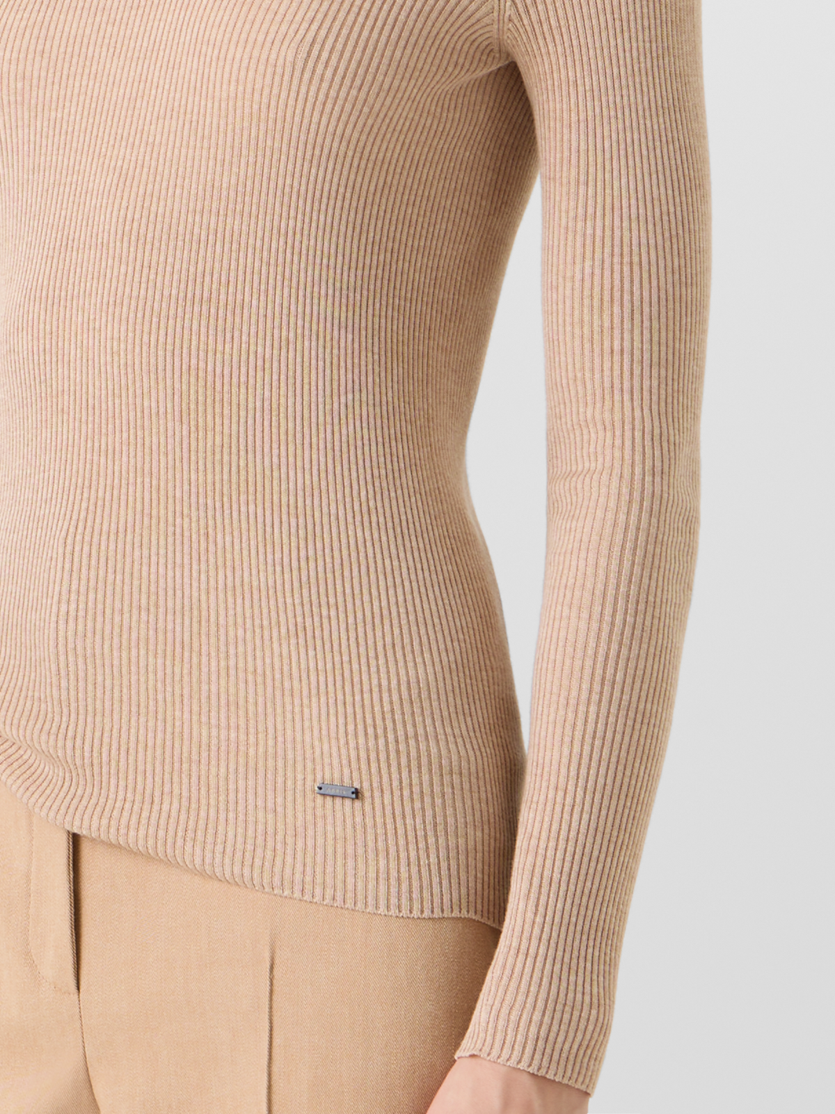 Designer Langärmeliger Strickpullover aus Seiden-Baumwolle - Beige #editorial