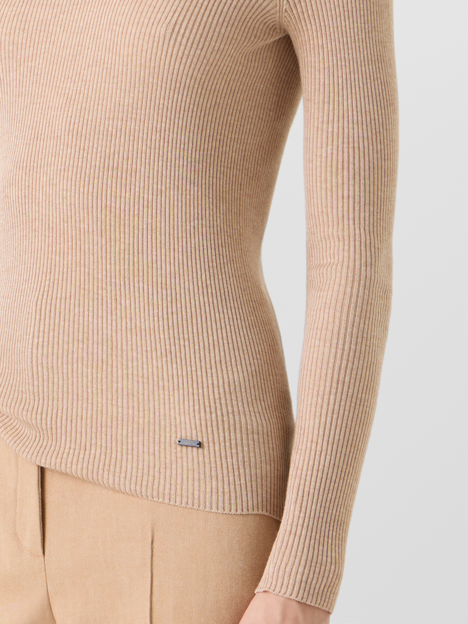 Designer Langärmeliger Strickpullover aus Seiden-Baumwolle - Beige 