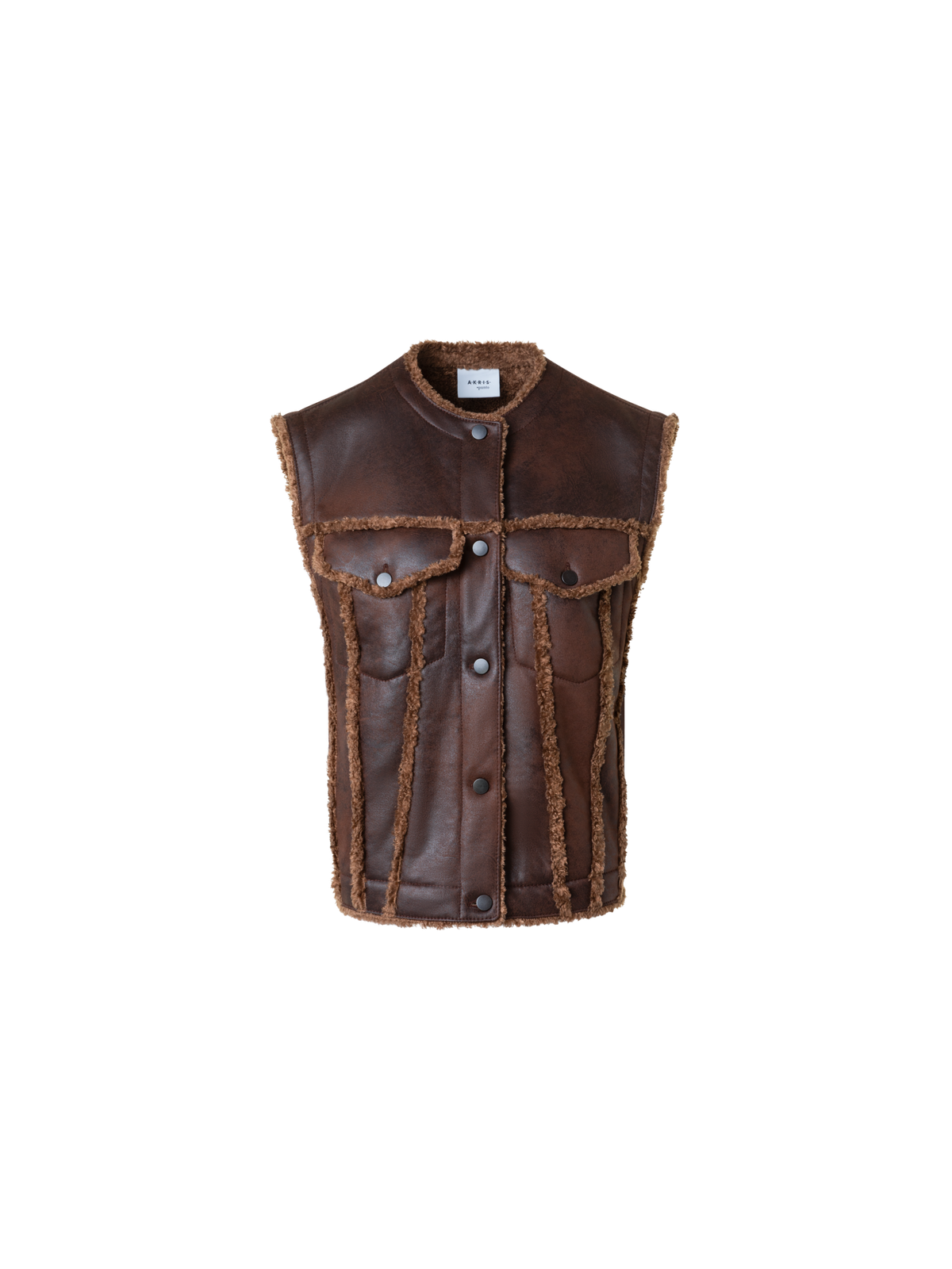 Designer Oversized Lammfellimitat Biker Gilet - Braun