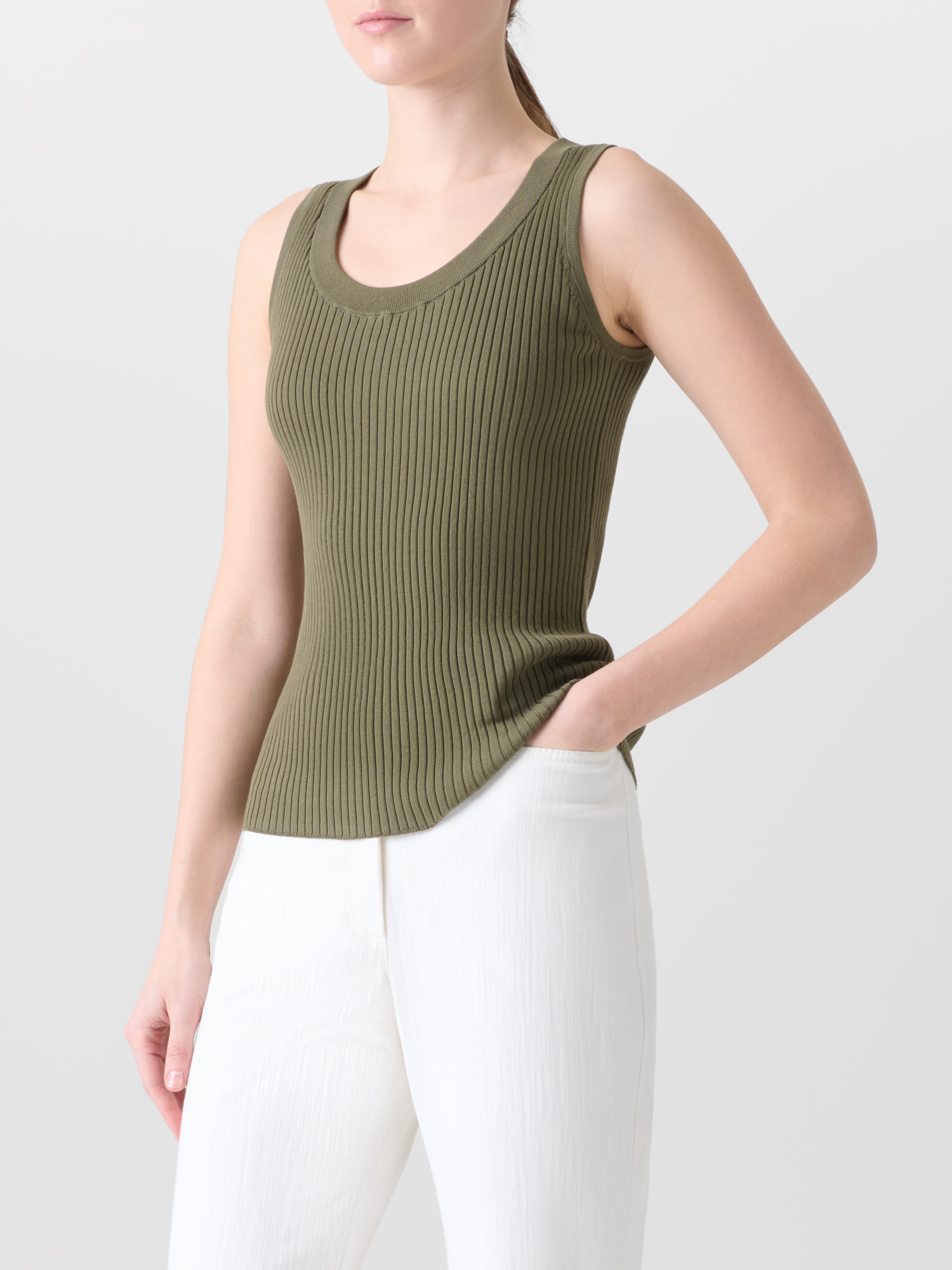Designer Strick-Tank-Top aus gerippter Baumwolle - Grün 