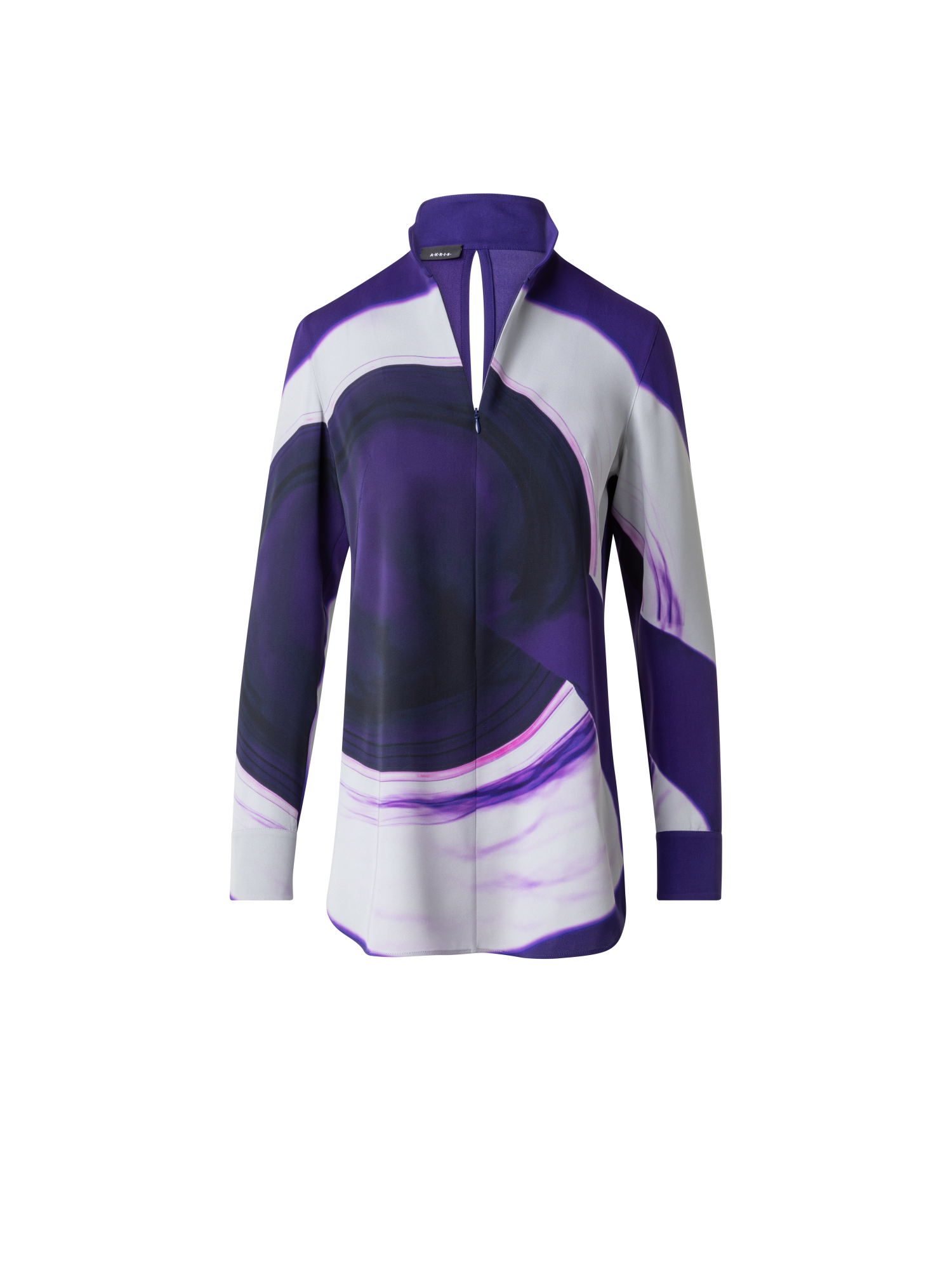 Designer Tunikabluse aus Seide mit Purple Loop Druck - Violett - Bunt