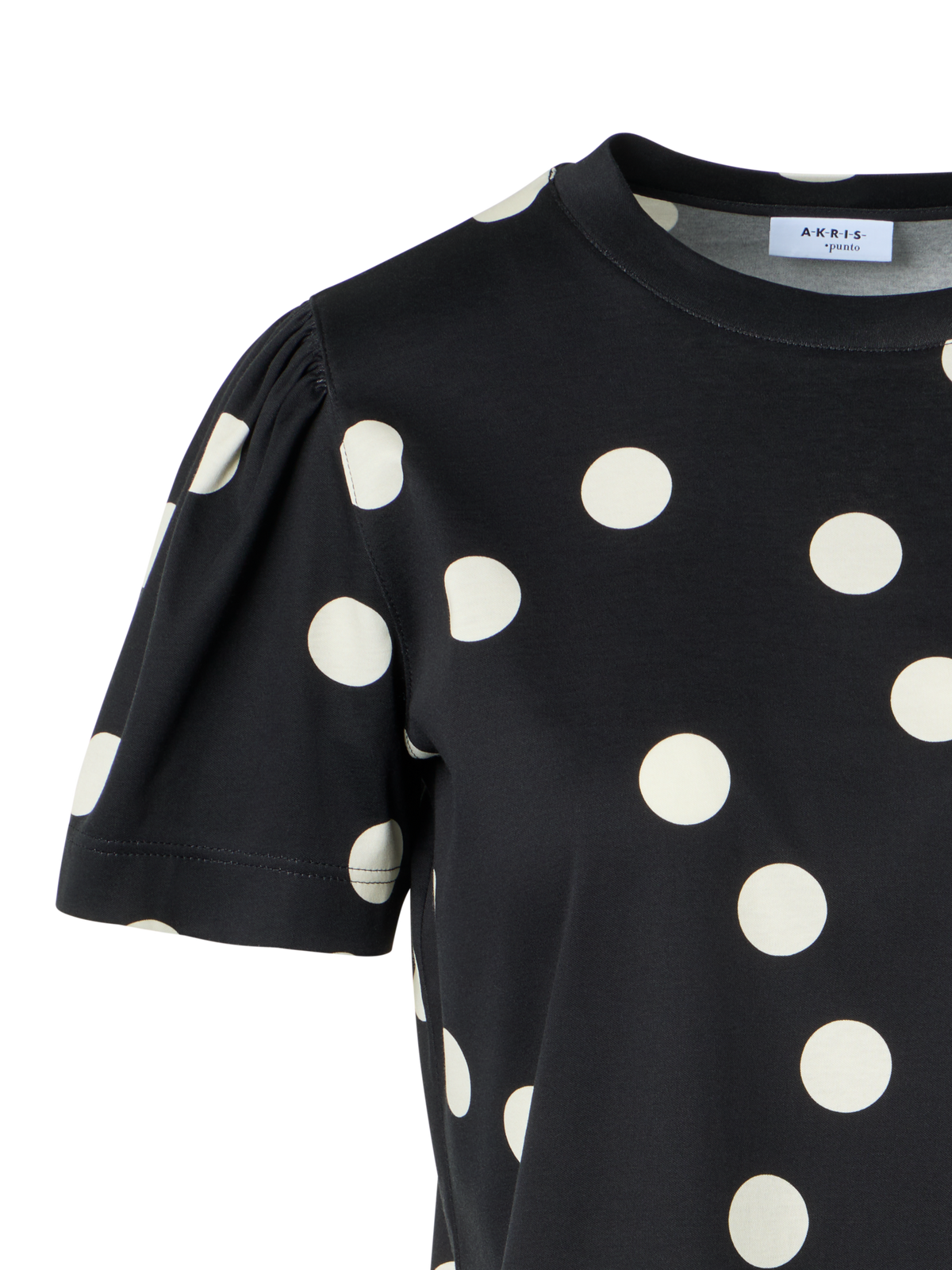 Designer Baumwolljersey-T-Shirt mit Puffärmeln und Polka-Dots - Schwarz