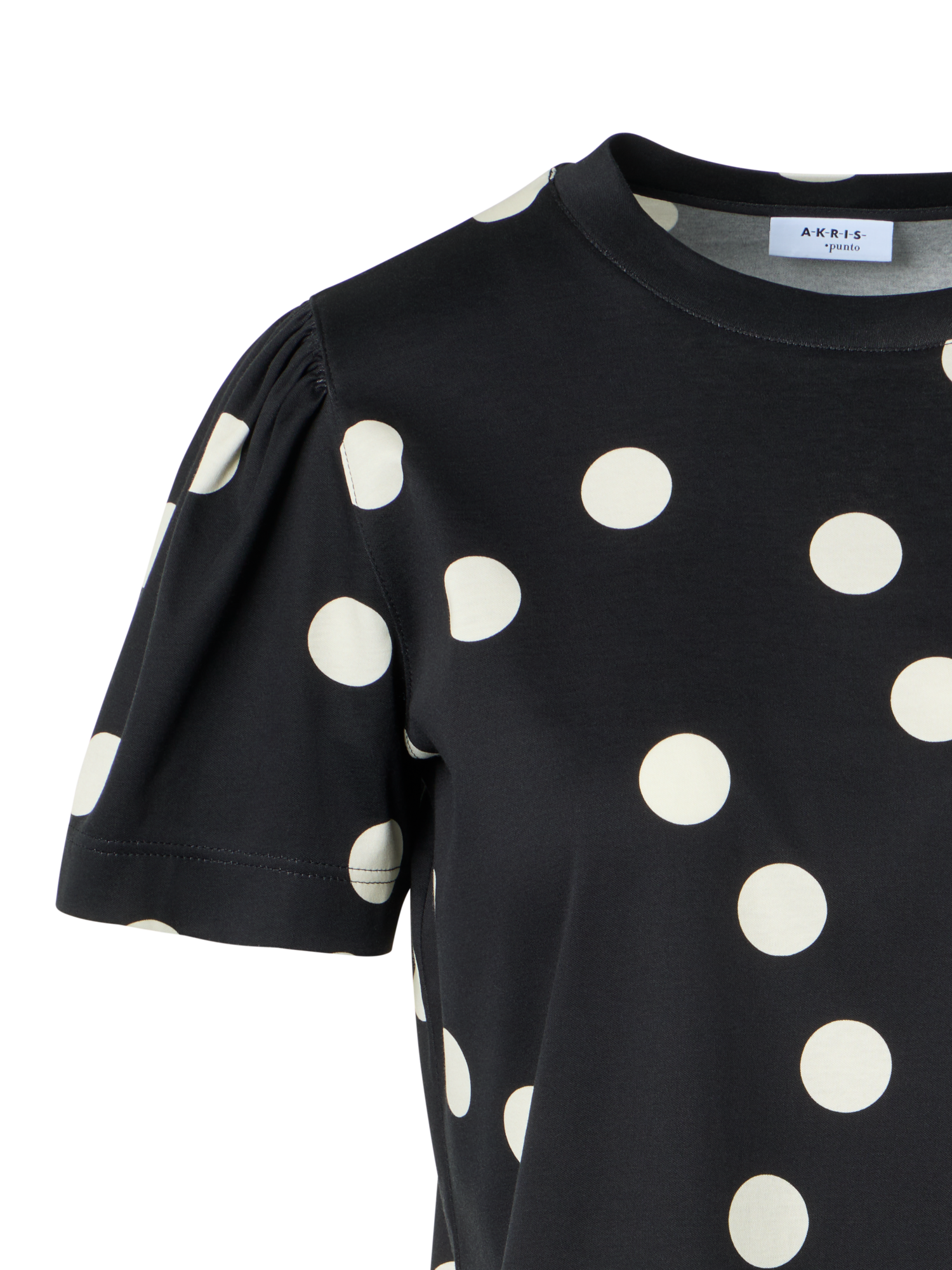 Designer Baumwolljersey-T-Shirt mit Puffärmeln und Polka-Dots - Schwarz