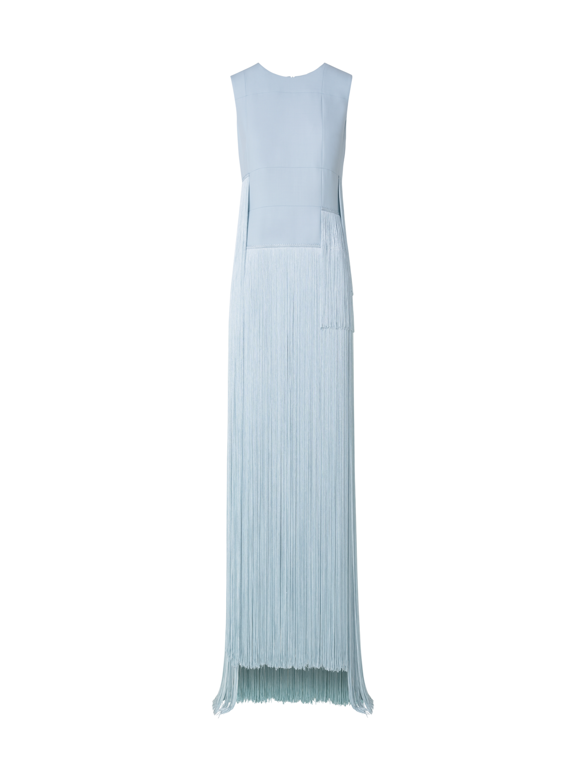 Designer Langes Seidenkleid mit asymmetrischen Fransen - Blau