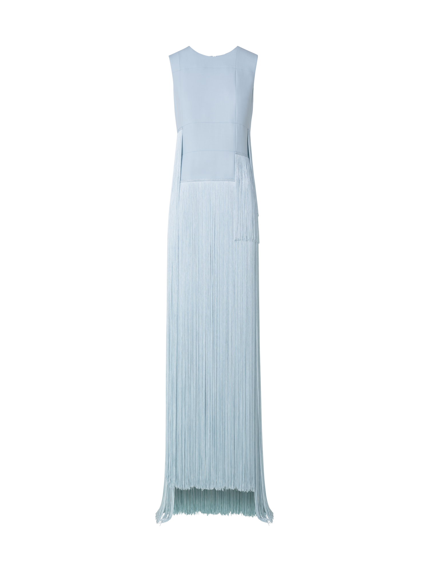 Designer Langes Seidenkleid mit asymmetrischen Fransen - Blau