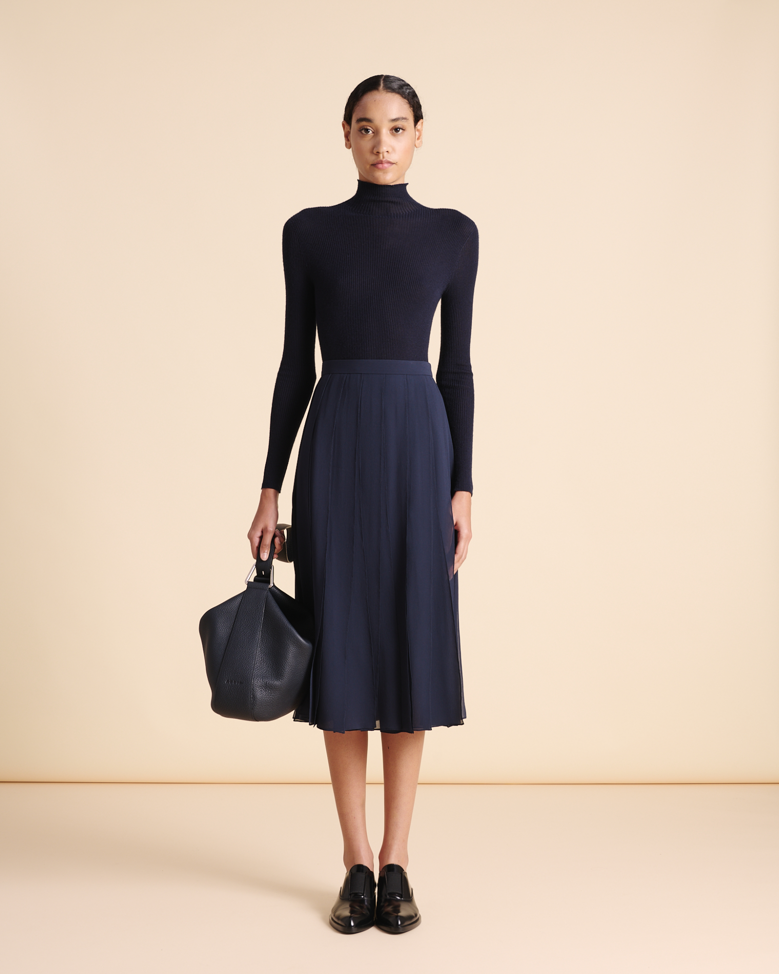 Designer Midi-Seidenrock mit losen Bändern - Dunkelblau - Blau