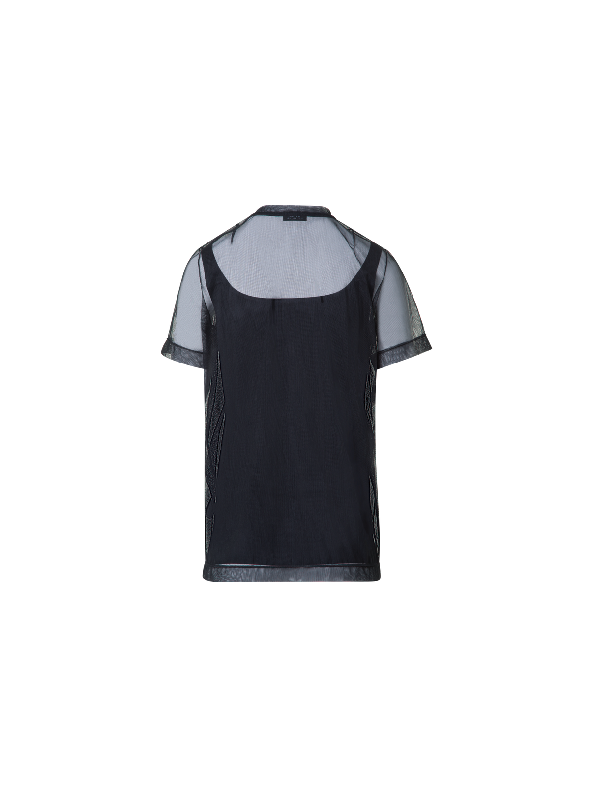 Designer Transparentes Tüll-T-Shirt mit Tanktop - Schwarz
