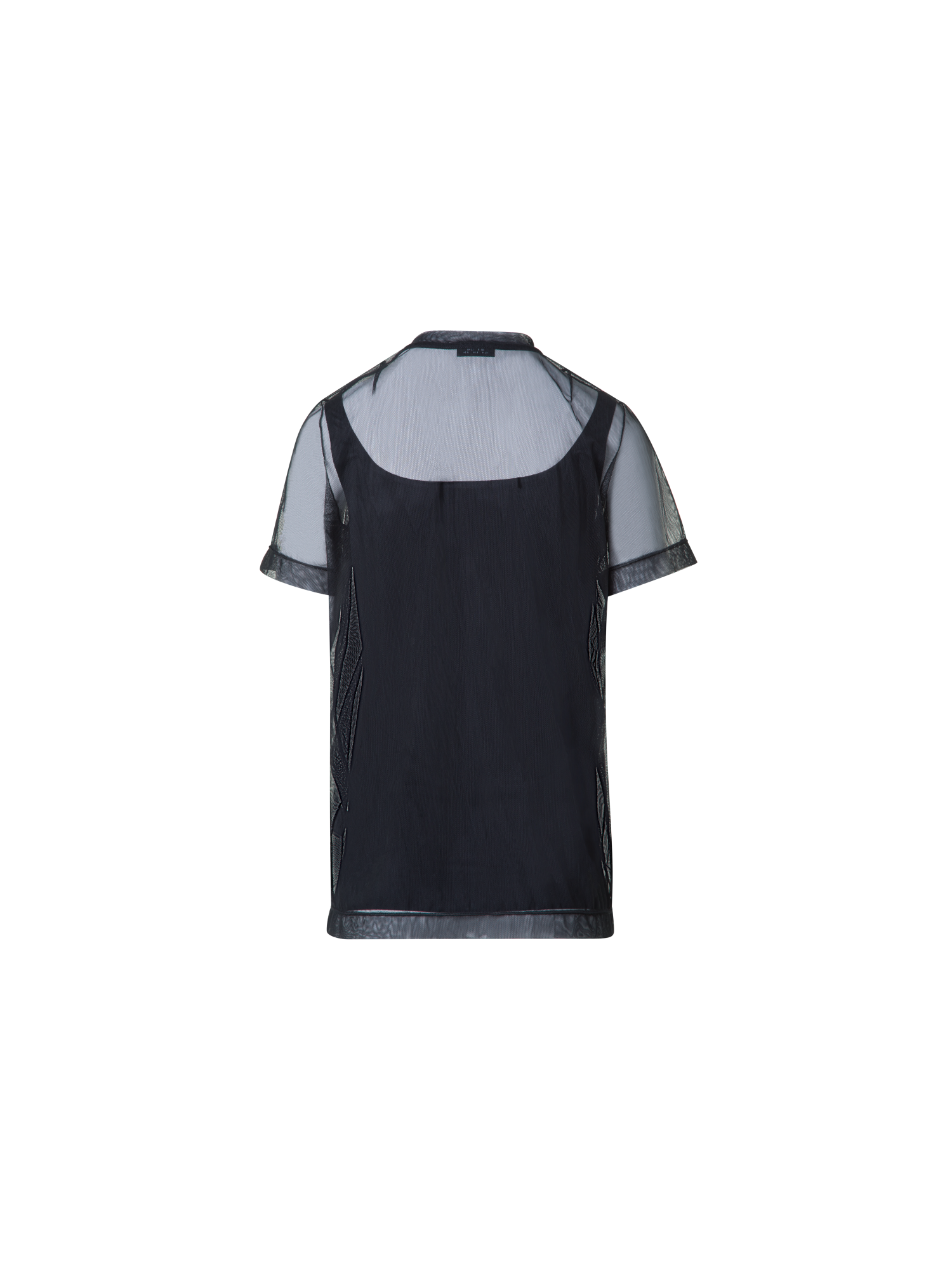 Designer Transparentes Tüll-T-Shirt mit Tanktop - Schwarz