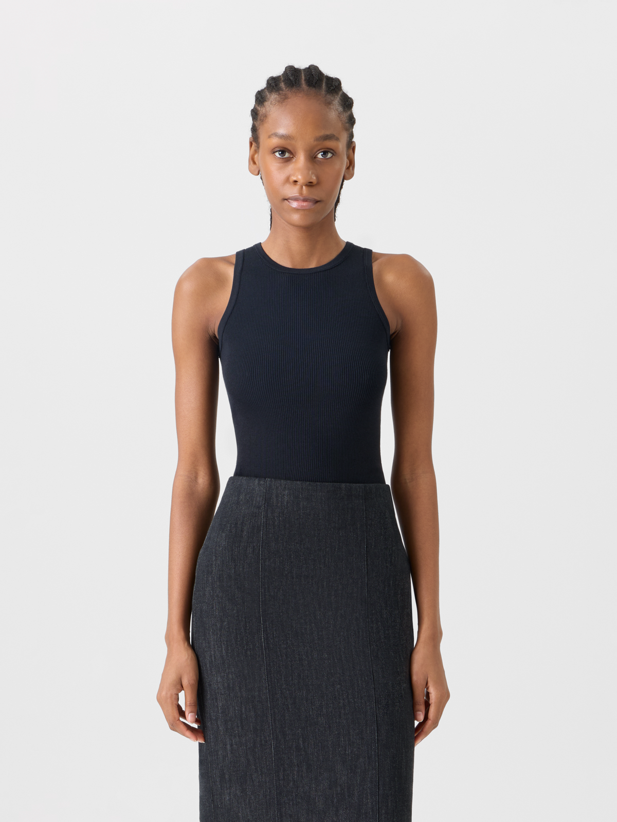 Designer Ärmelloses geripptes Seidenstrick-Top - Schwarz