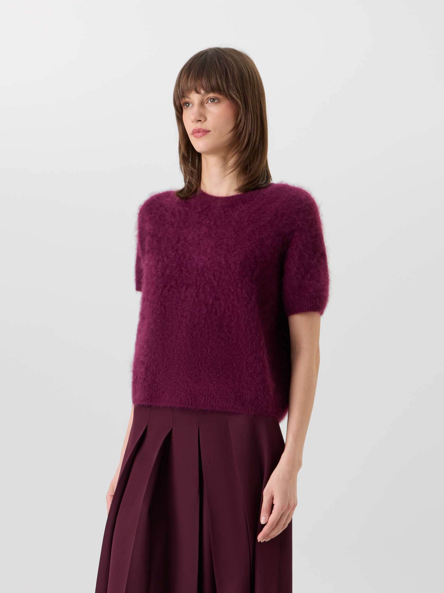 Designer Cloud Cashmere Top mit kurzen Ärmeln - Rot - Weinrot 