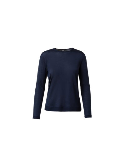 Designer Nahtloser Pullover aus Kaschmir und Seide - Dunkelblau - Blau