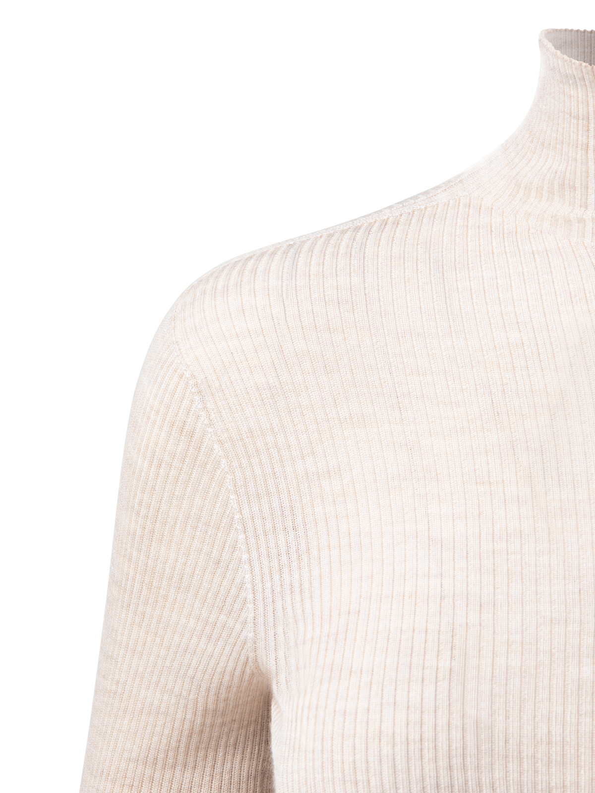 Designer Kaschmir-Seiden-Strickpullover mit Stehkragen - Beige