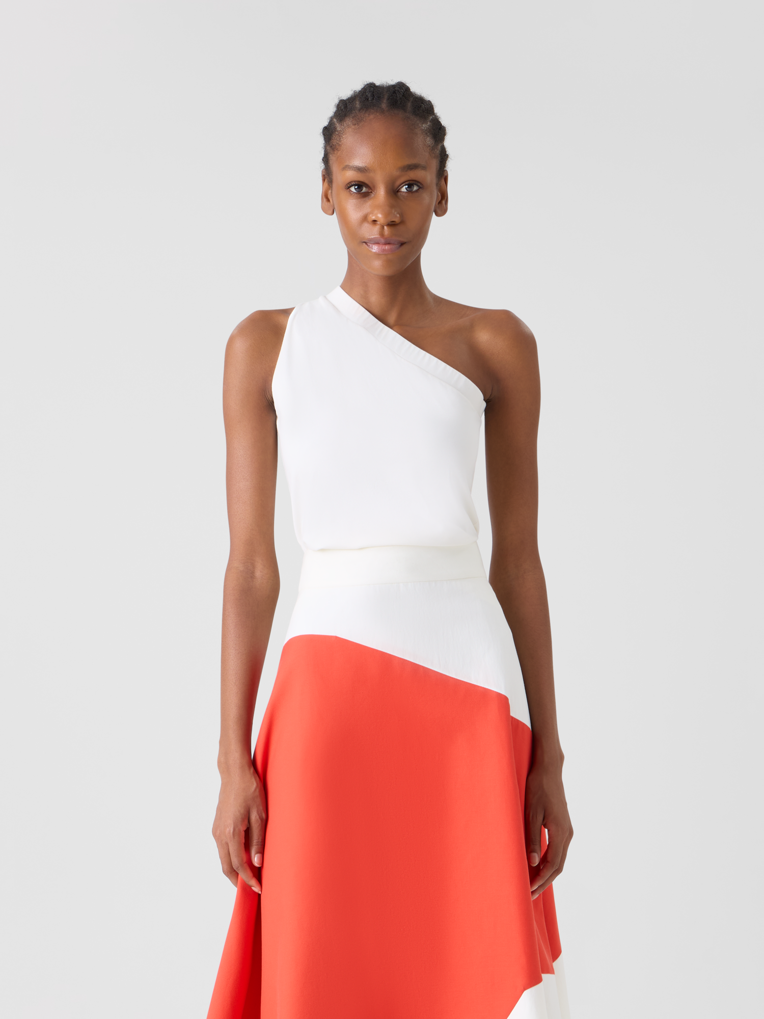 Designer Tailliertes One-Shoulder-Top aus Baumwolljersey - Ecru