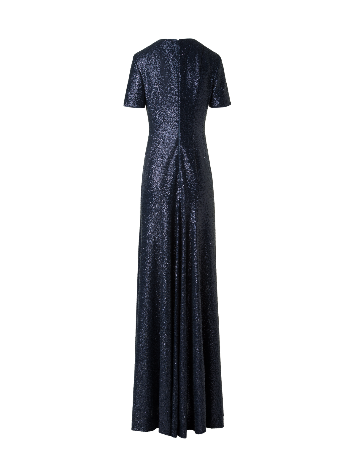 Designer Langes Pailletten-Abendkleid mit kurzen Ärmeln - Dunkelblau - Blau