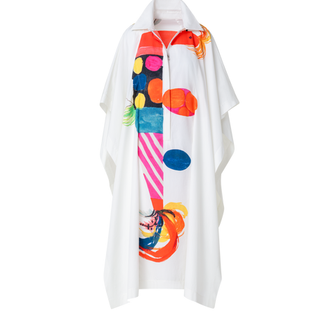 Kaftankleid aus Baumwolle mit Rooster Druck