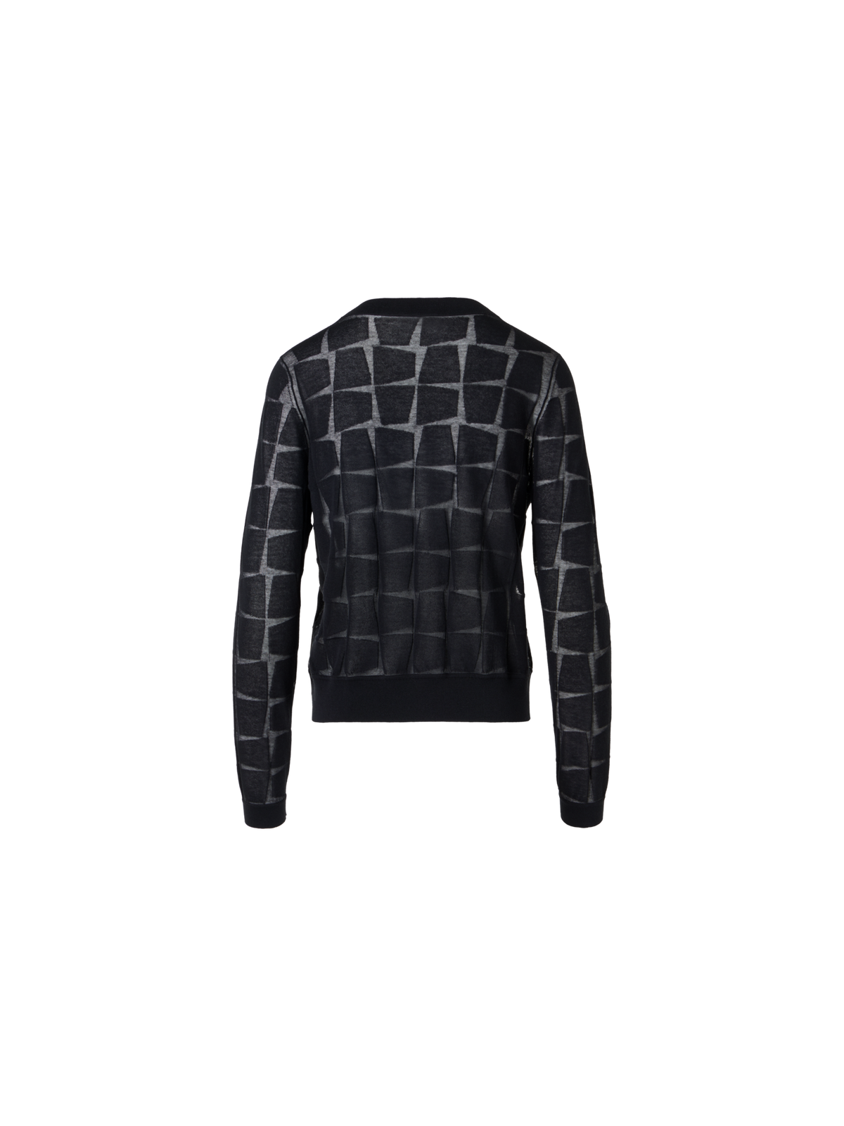 Designer Langärmelige Strickjacke aus tonalem Trapez-Jacquard - Schwarz