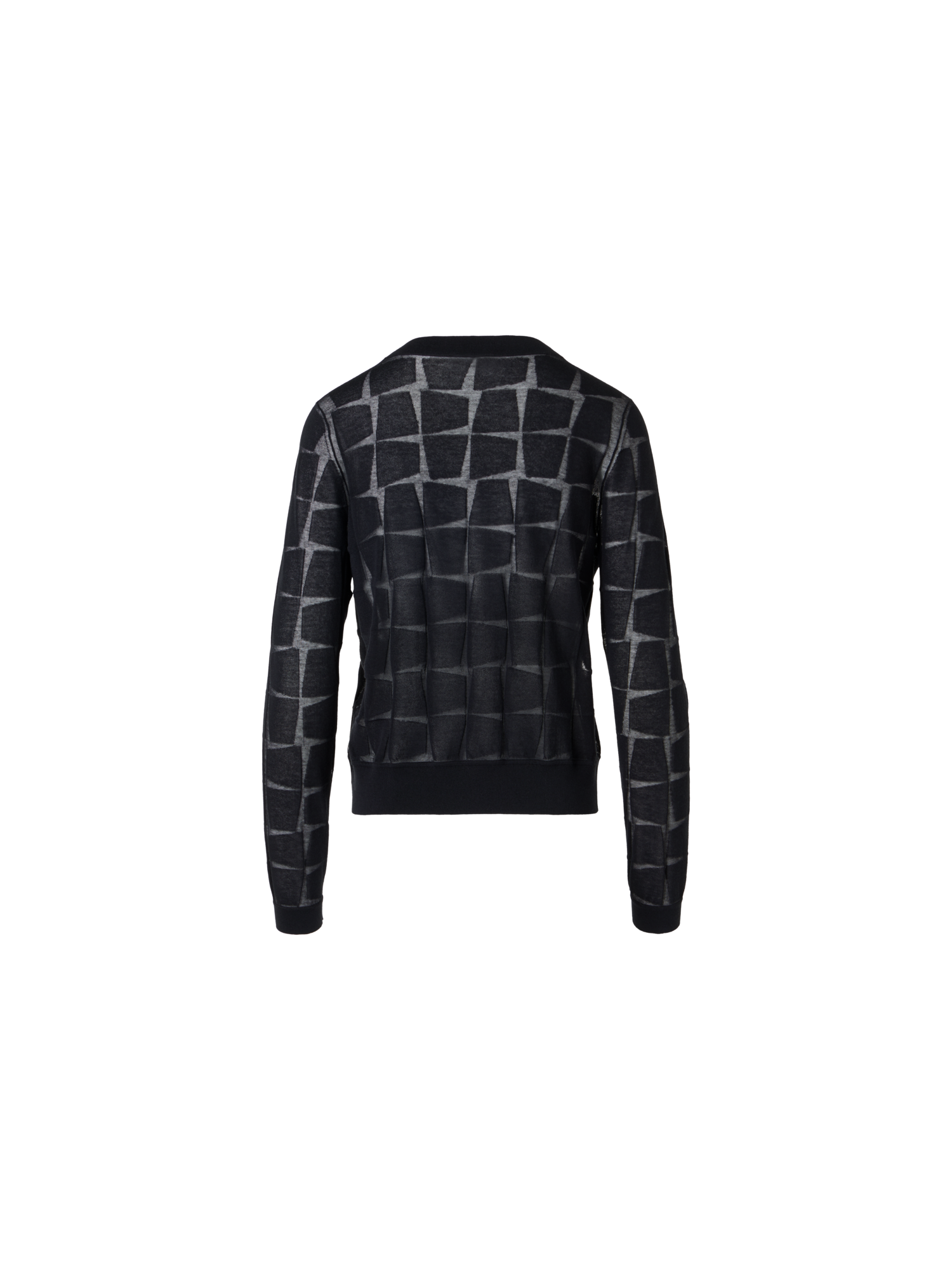 Designer Langärmelige Strickjacke aus tonalem Trapez-Jacquard - Schwarz