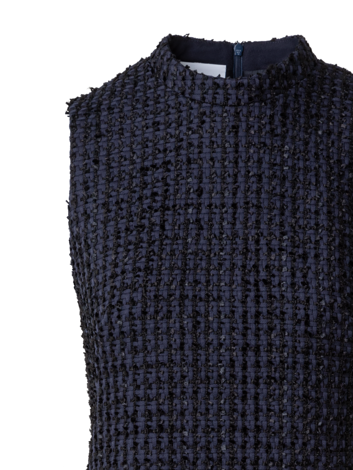 Designer Tweed-Etuikleid mit Fransen - Dunkelblau - Blau - Bunt