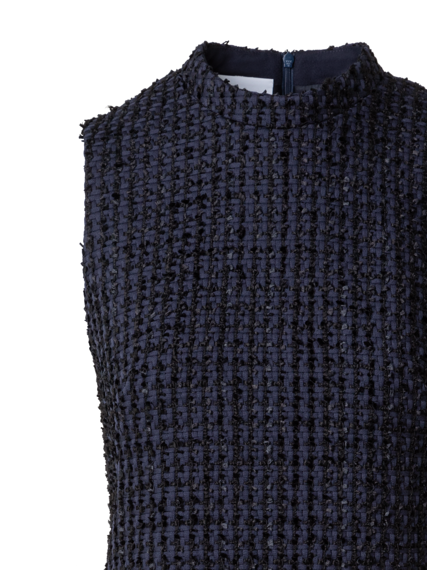 Designer Tweed-Etuikleid mit Fransen - Dunkelblau - Blau - Bunt