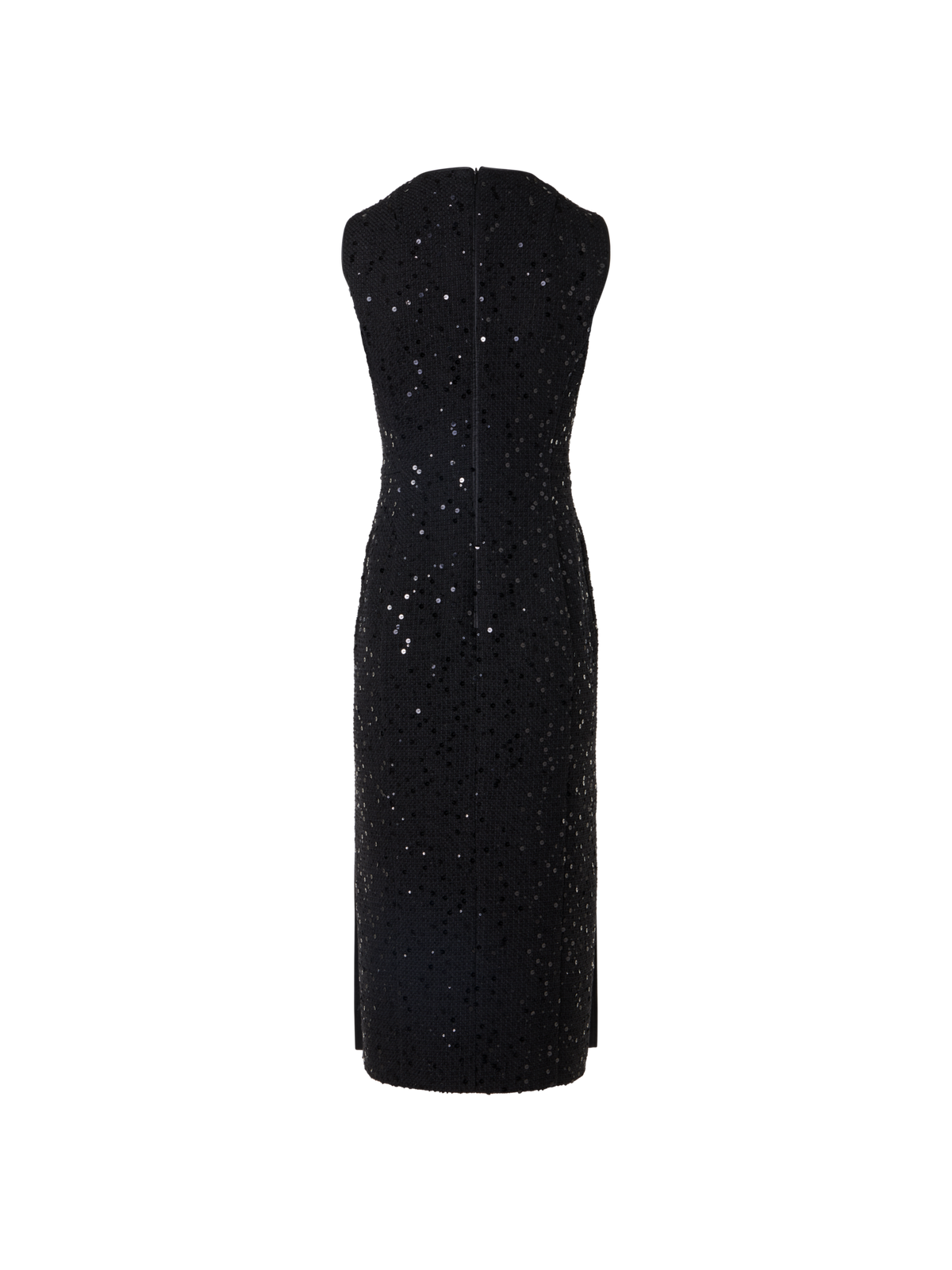 Designer Ärmelloses Midi-Etuikleid aus Baumwoll-Woll-Tweed mit Pailletten - Schwarz
