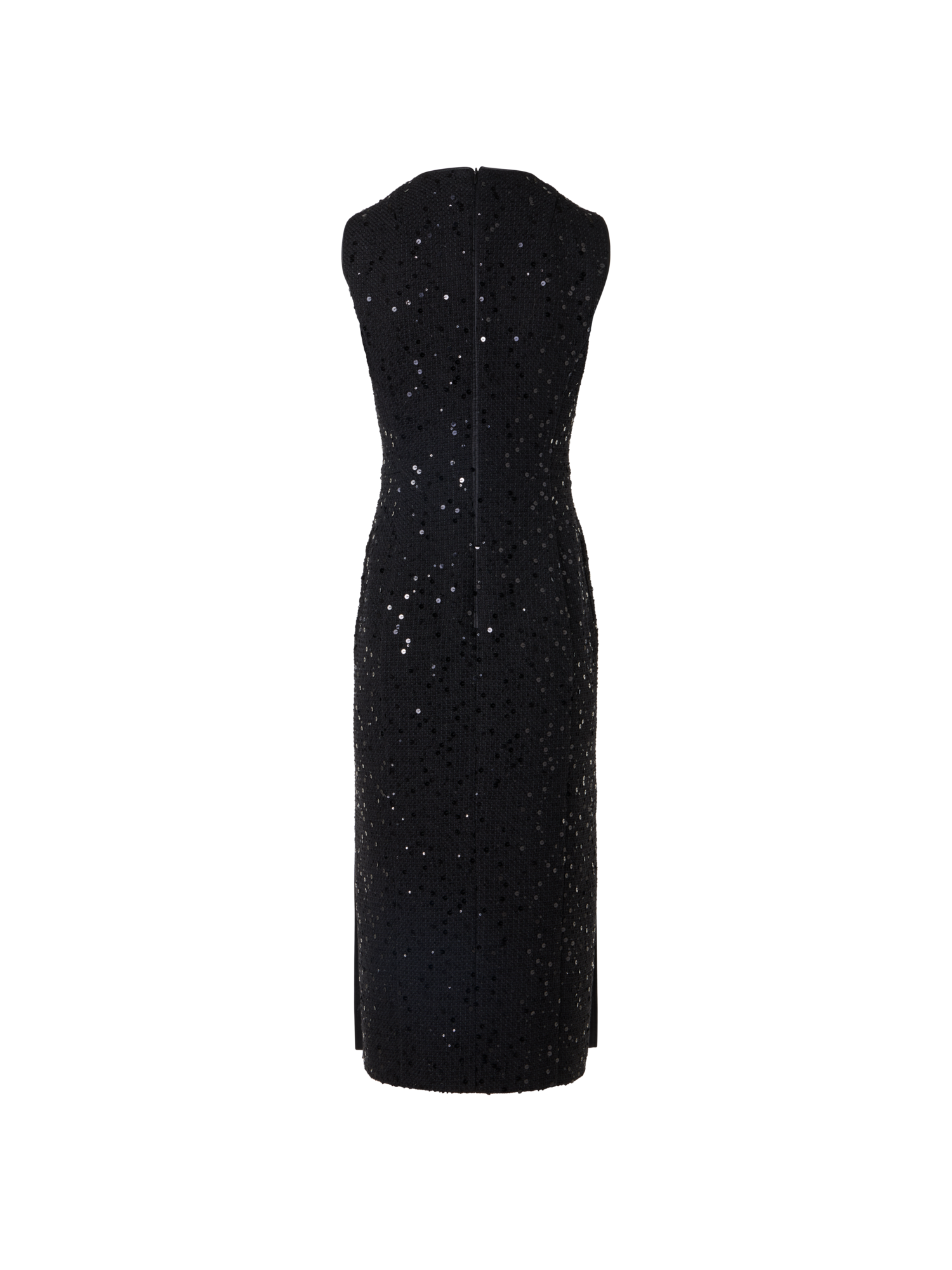 Designer Ärmelloses Midi-Etuikleid aus Baumwoll-Woll-Tweed mit Pailletten - Schwarz