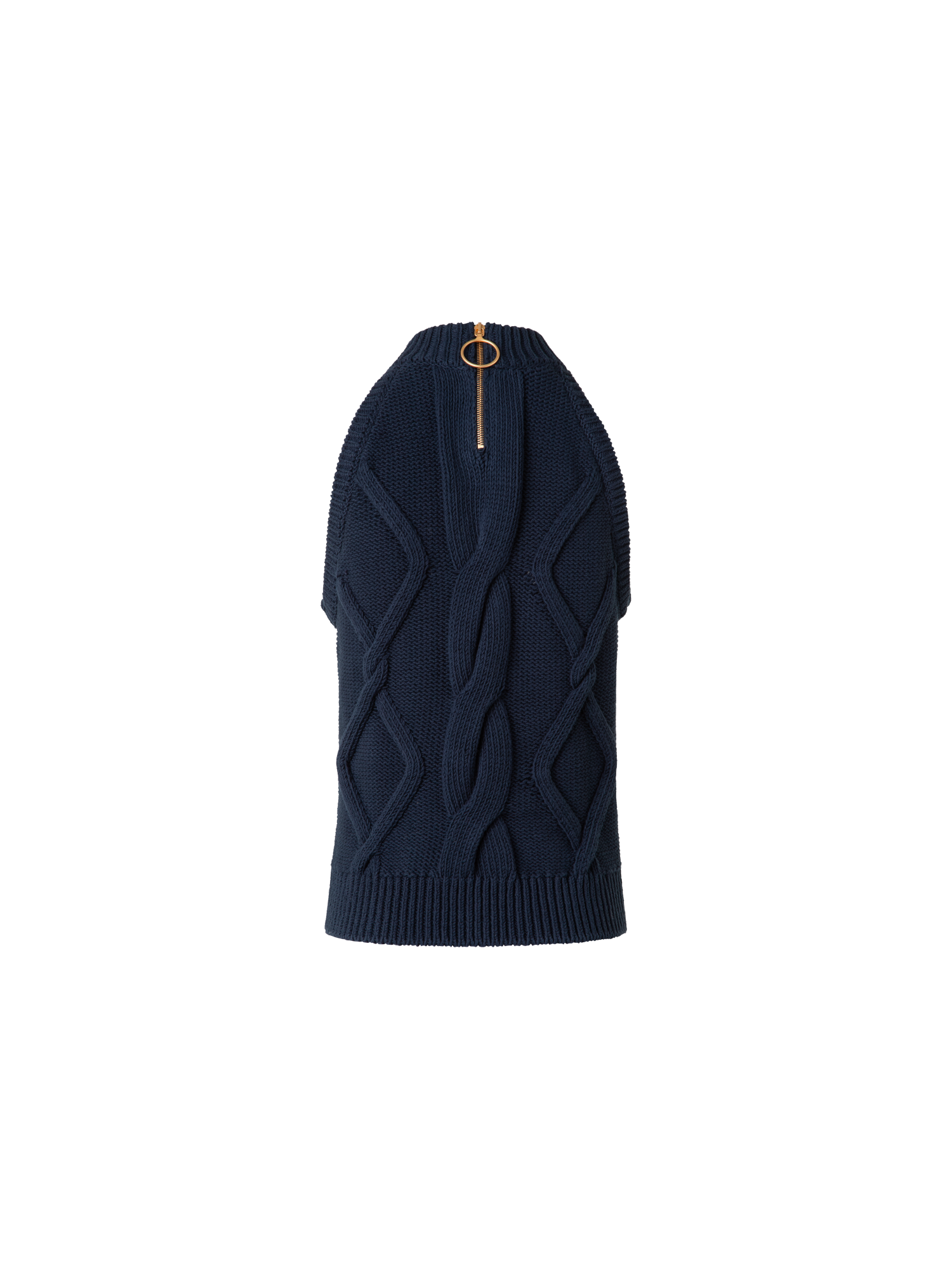 Designer Ärmelloses Baumwoll-Stricktop mit Zopfmuster - Dunkelblau - Blau