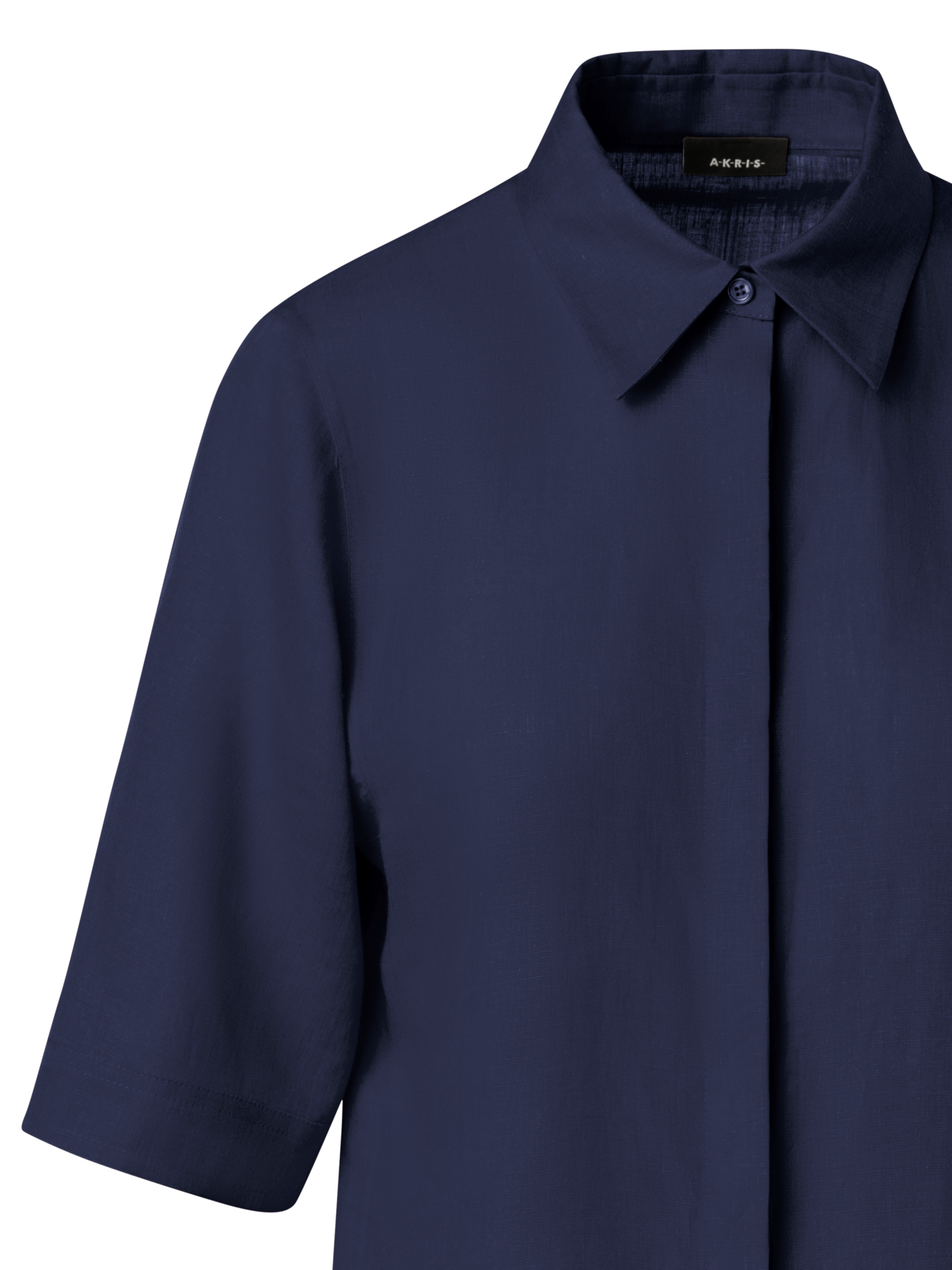 Designer Boxy-Hemdbluse aus Leinen-Voile - Dunkelblau - Blau