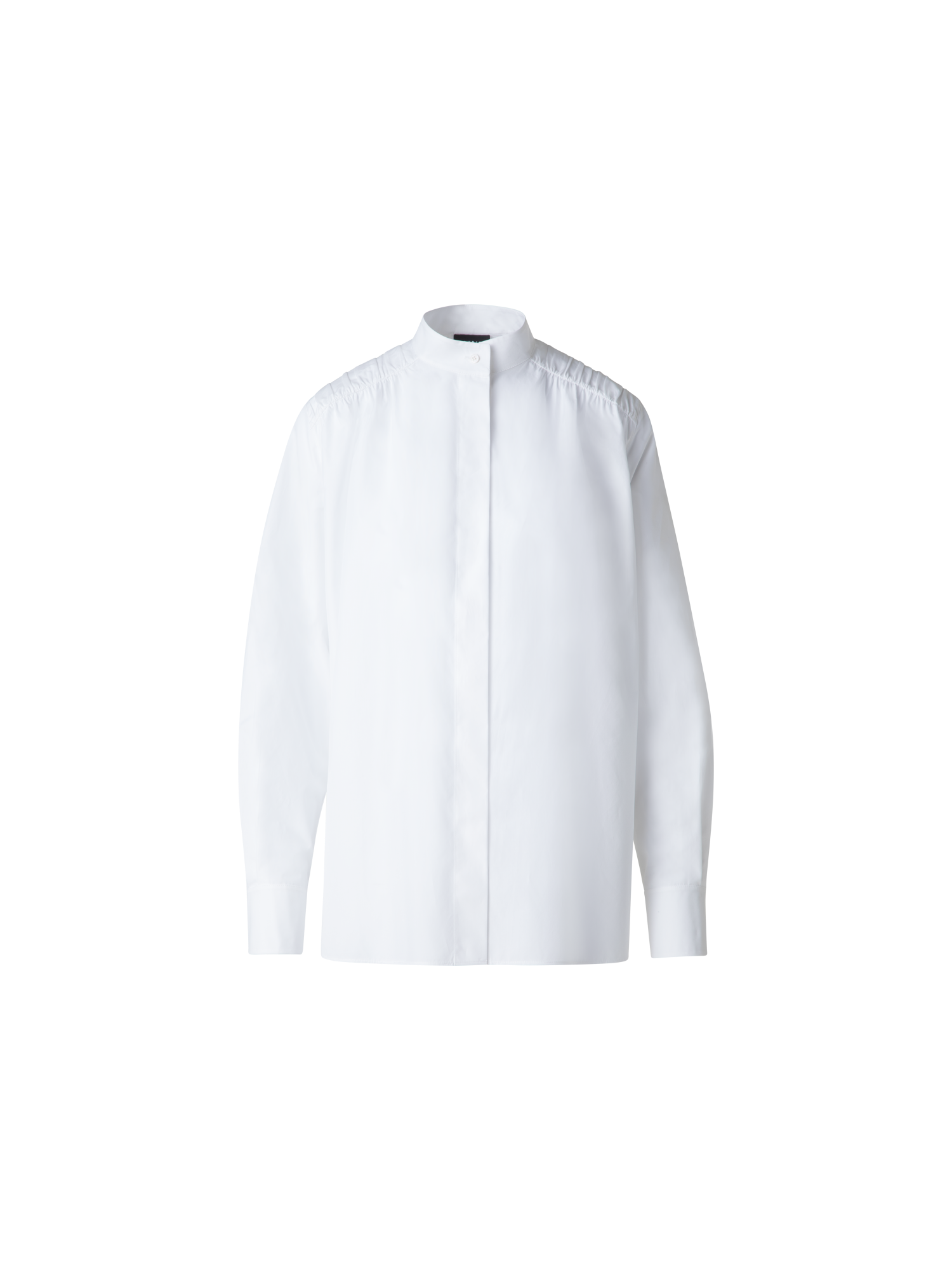 Designer Baumwollbluse mit gerafften Schultern-Details - Weiss