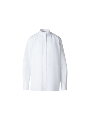 Designer Baumwollbluse mit gerafften Schultern-Details - Weiss