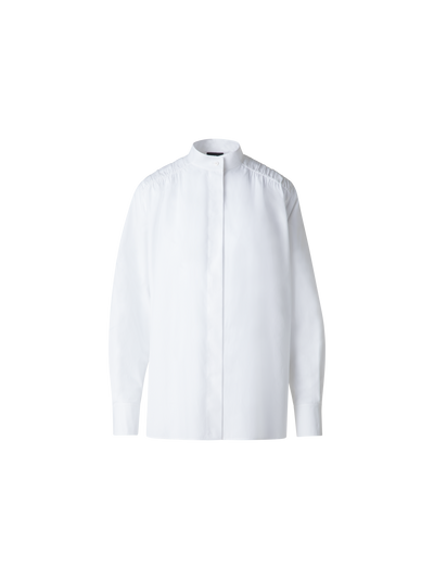 Designer Baumwollbluse mit gerafften Schultern-Details - Weiss