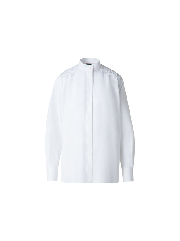 Designer Baumwollbluse mit gerafften Schultern-Details - Weiss