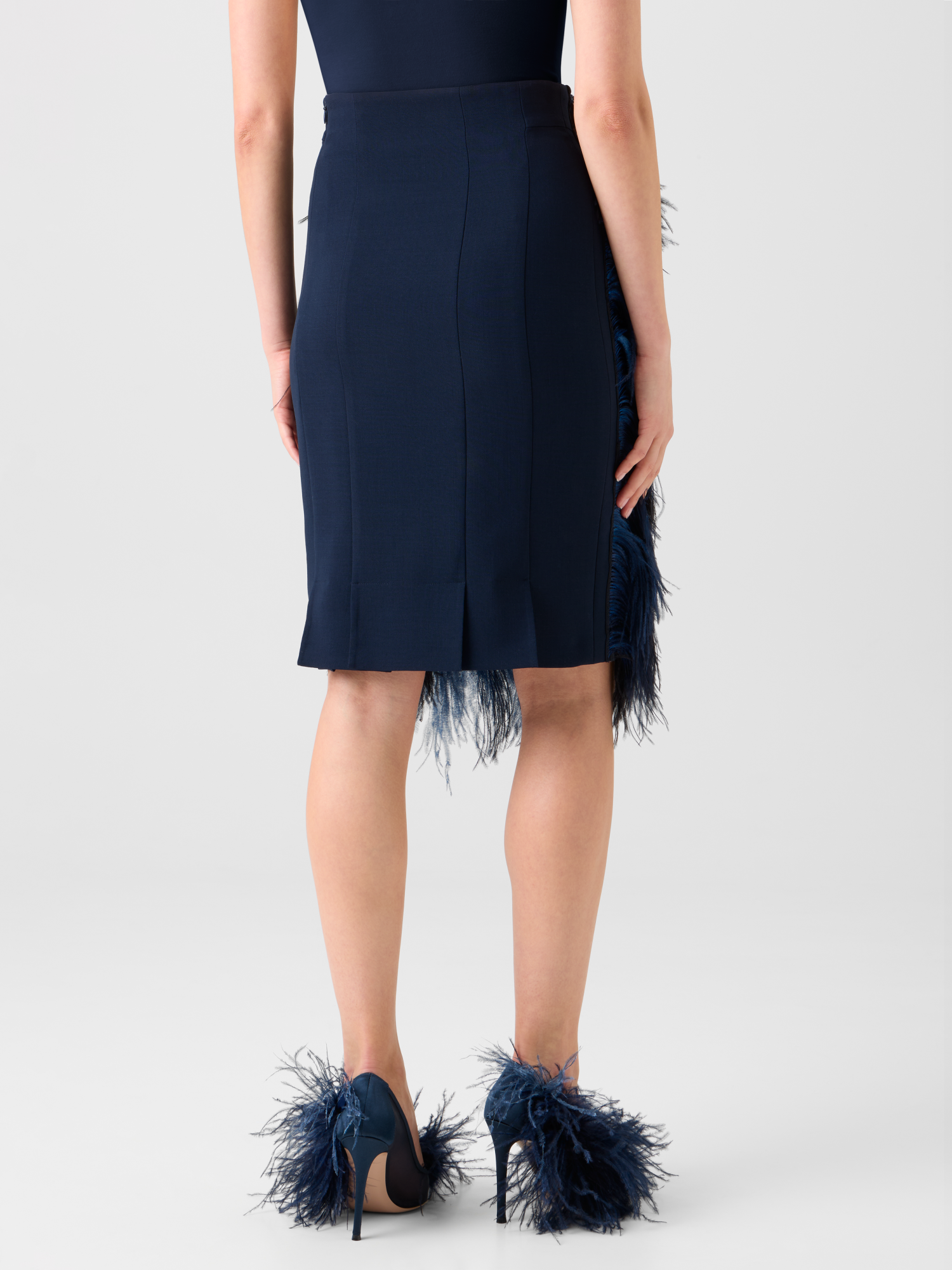 Designer Woll Doubleface Feathered Pencil Skirt - Dunkelblau - Blau - Bunt 