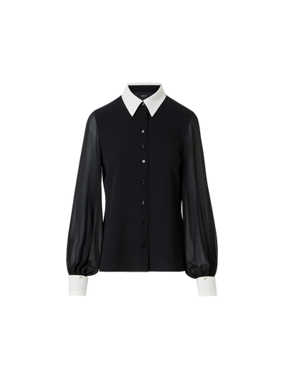 Designer Seidenbluse mit abnehmbaren Manschetten - Schwarz