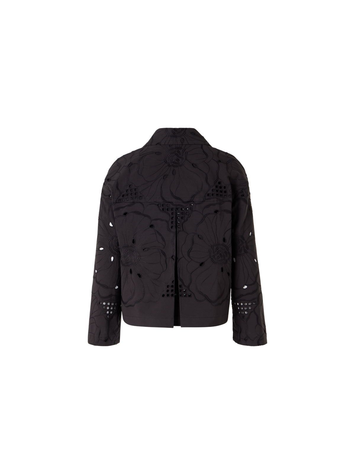 Designer Langärmelige Jacke mit Blumen-Lochstickerei - Schwarz