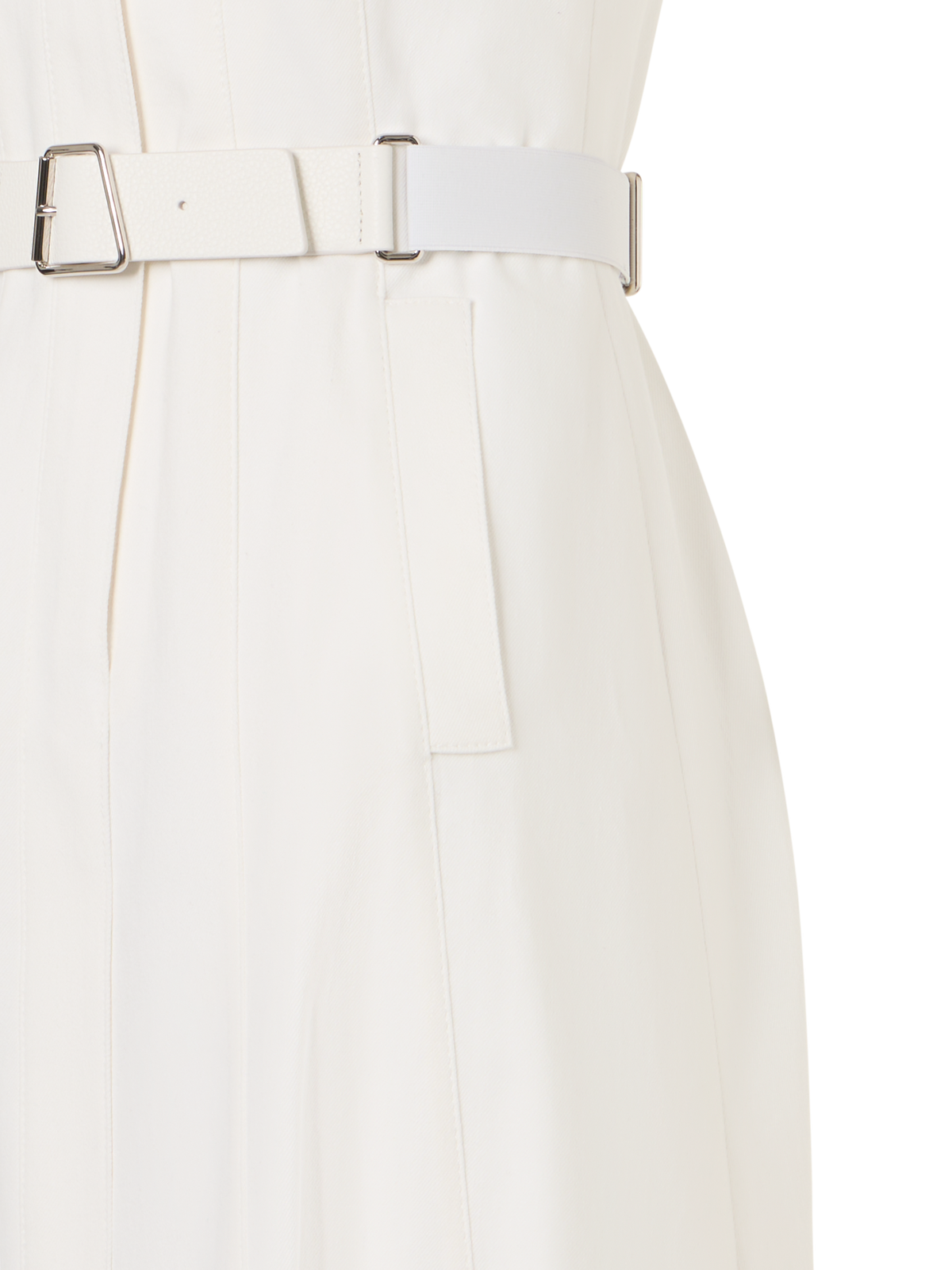 Designer Ärmelloses Midikleid aus Stretch-Baumwoll-Denim - Ecru