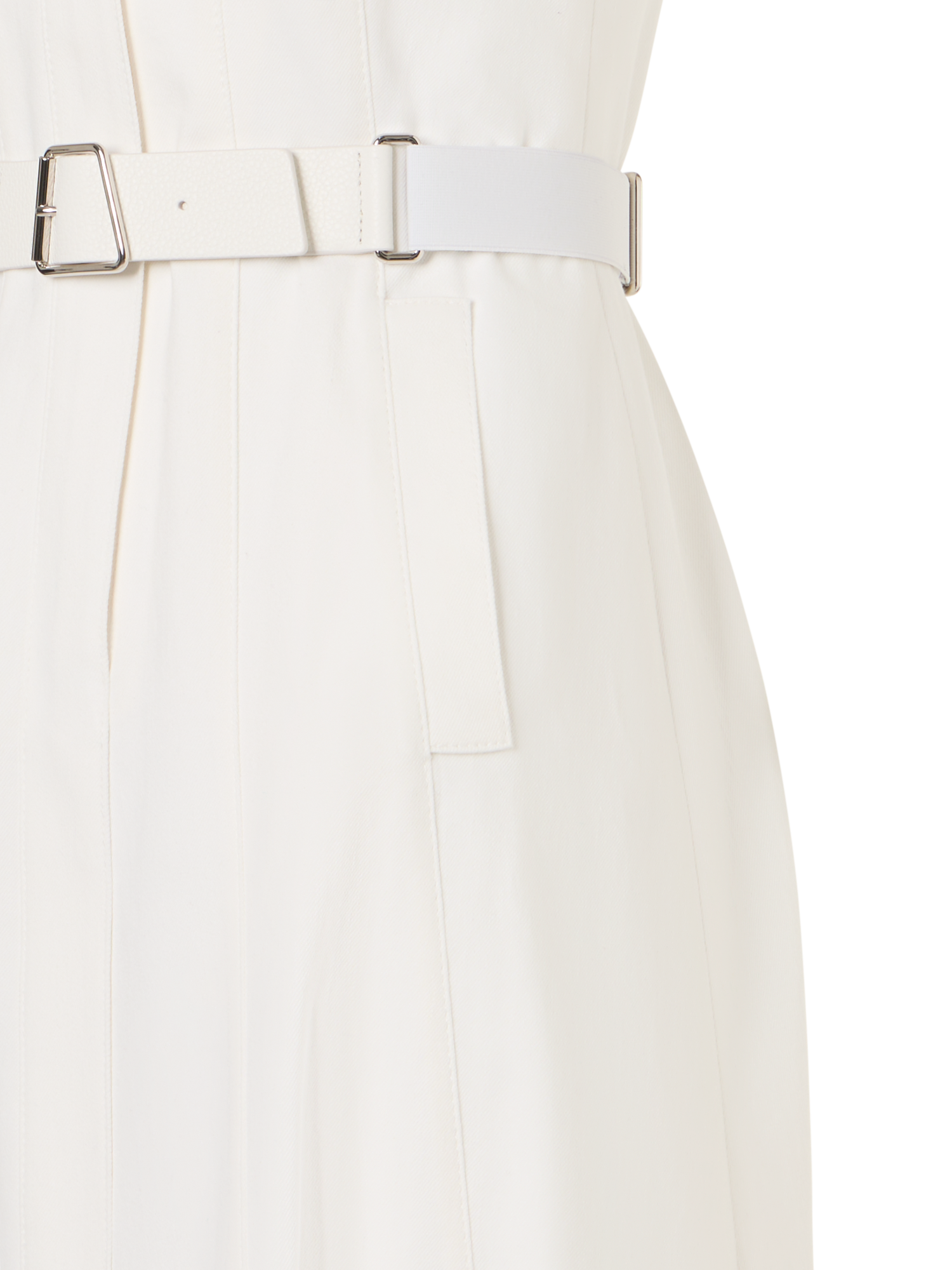 Designer Ärmelloses Midikleid aus Stretch-Baumwoll-Denim - Ecru