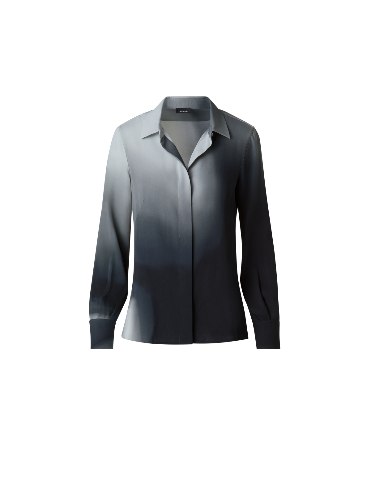 Designer Seidenbluse mit Shadow Druck - Grau - Bunt