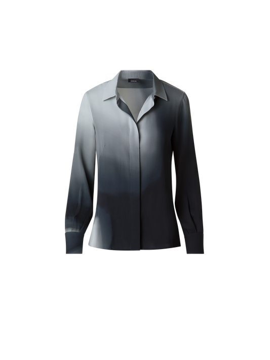 Designer Seidenbluse mit Shadow Druck - Grau - Bunt