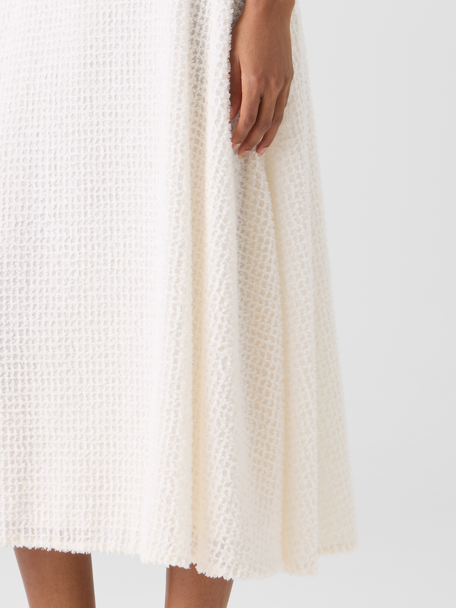 Designer Ausgestellter Midirock aus Fransen-Gitter - Ecru 
