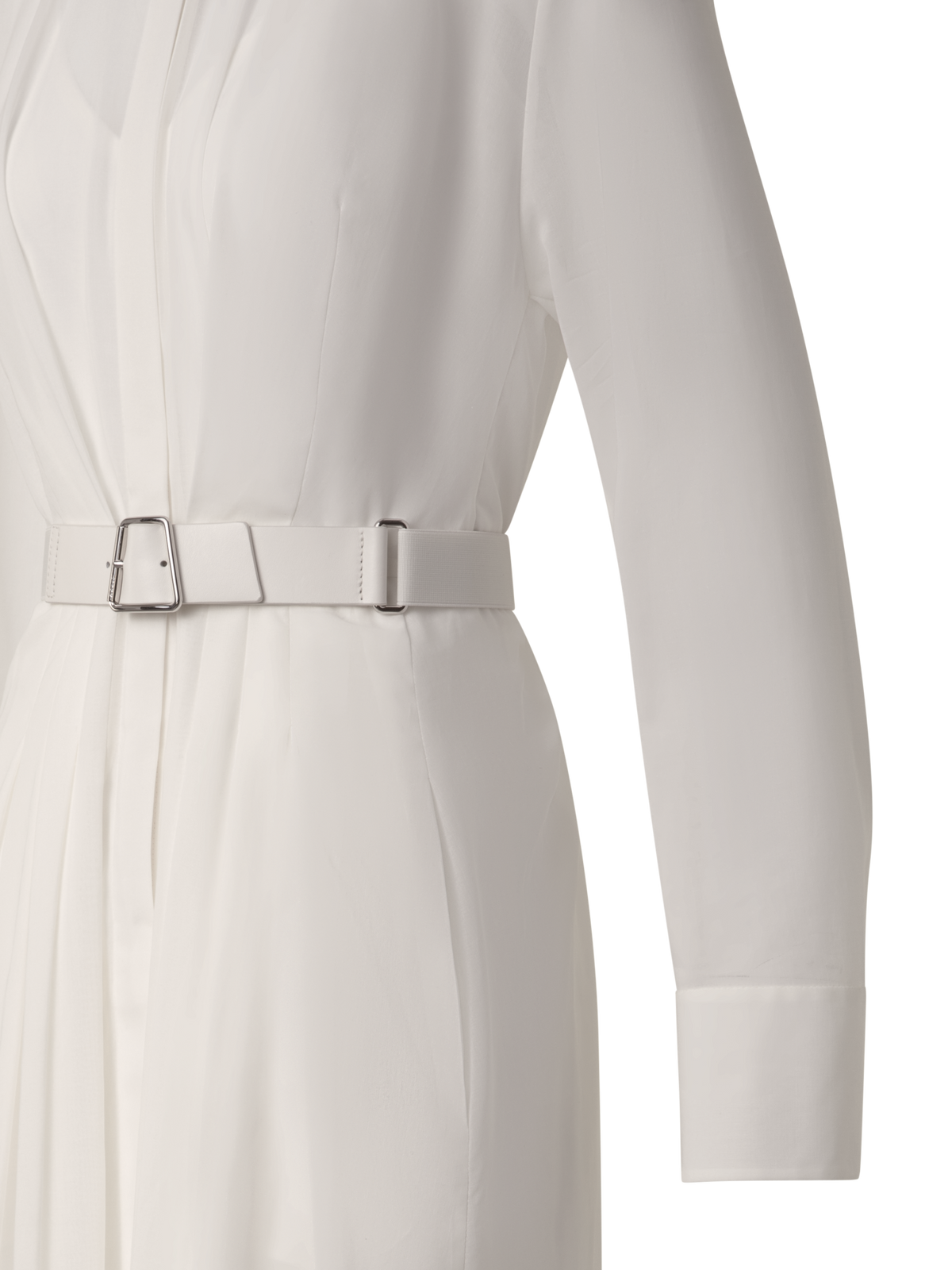 Designer Langärmeliges Baumwoll-Blusenkleid mit Gürtel - Grau - Beige