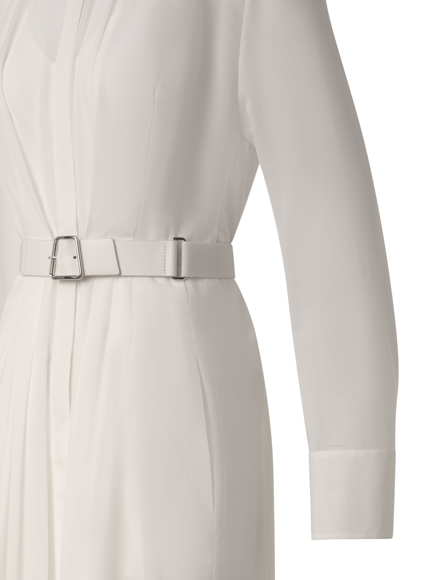 Designer Langärmeliges Baumwoll-Blusenkleid mit Gürtel - Grau - Beige