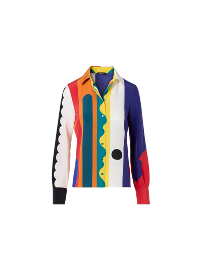 Designer Seiden-Crêpe-Bluse mit Paravent-Druck - Bunt