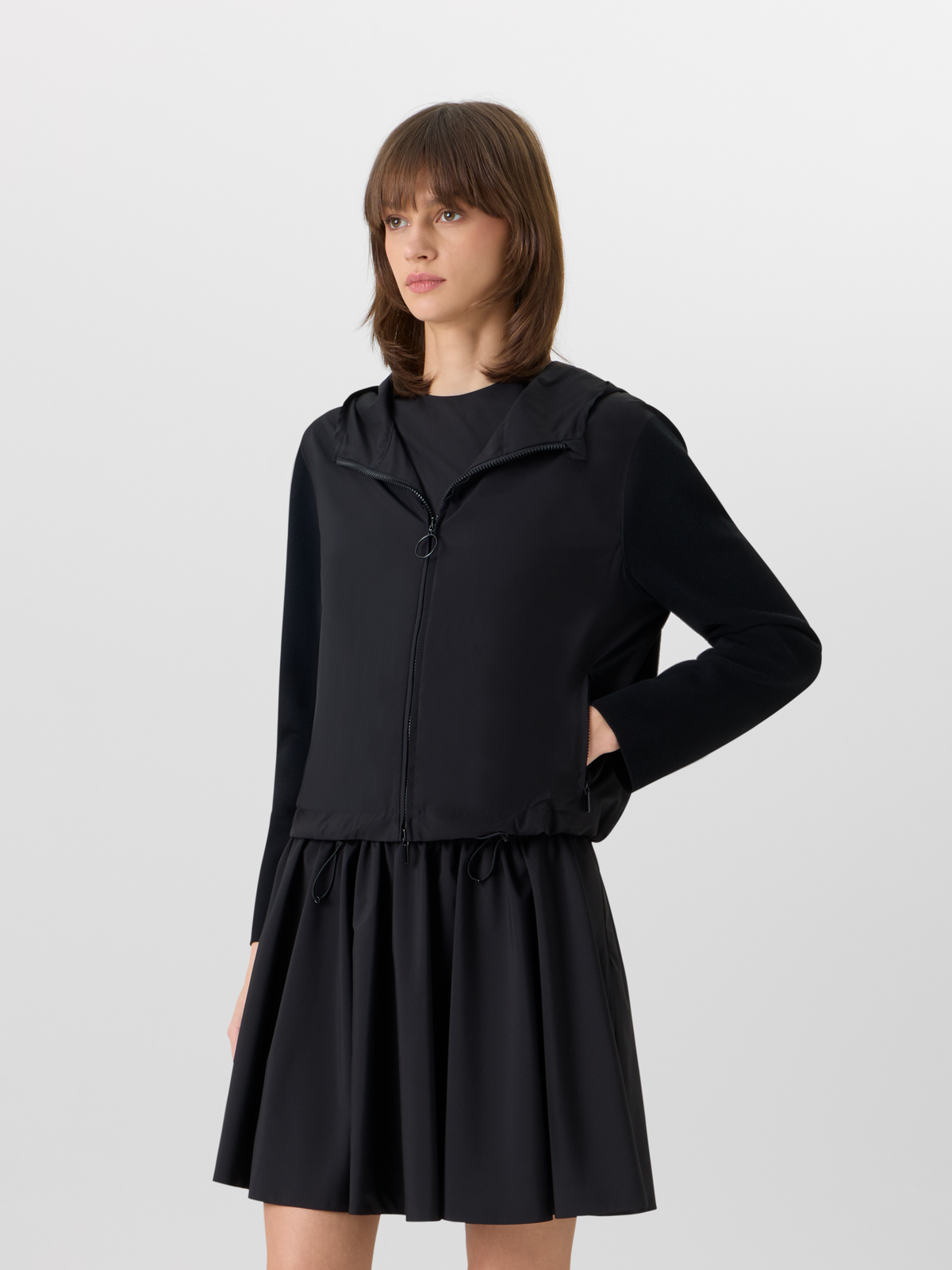 Designer Langärmelige Strickjacke aus Mixed-Media - Schwarz #editorial