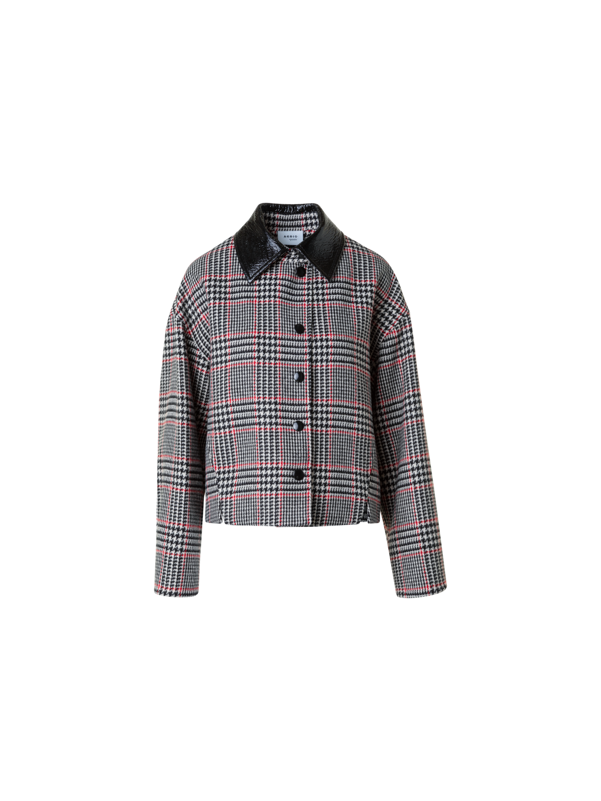 Designer Glencheck Tweed Jacke mit Imitat Leder Kragen - Schwarz - Bunt