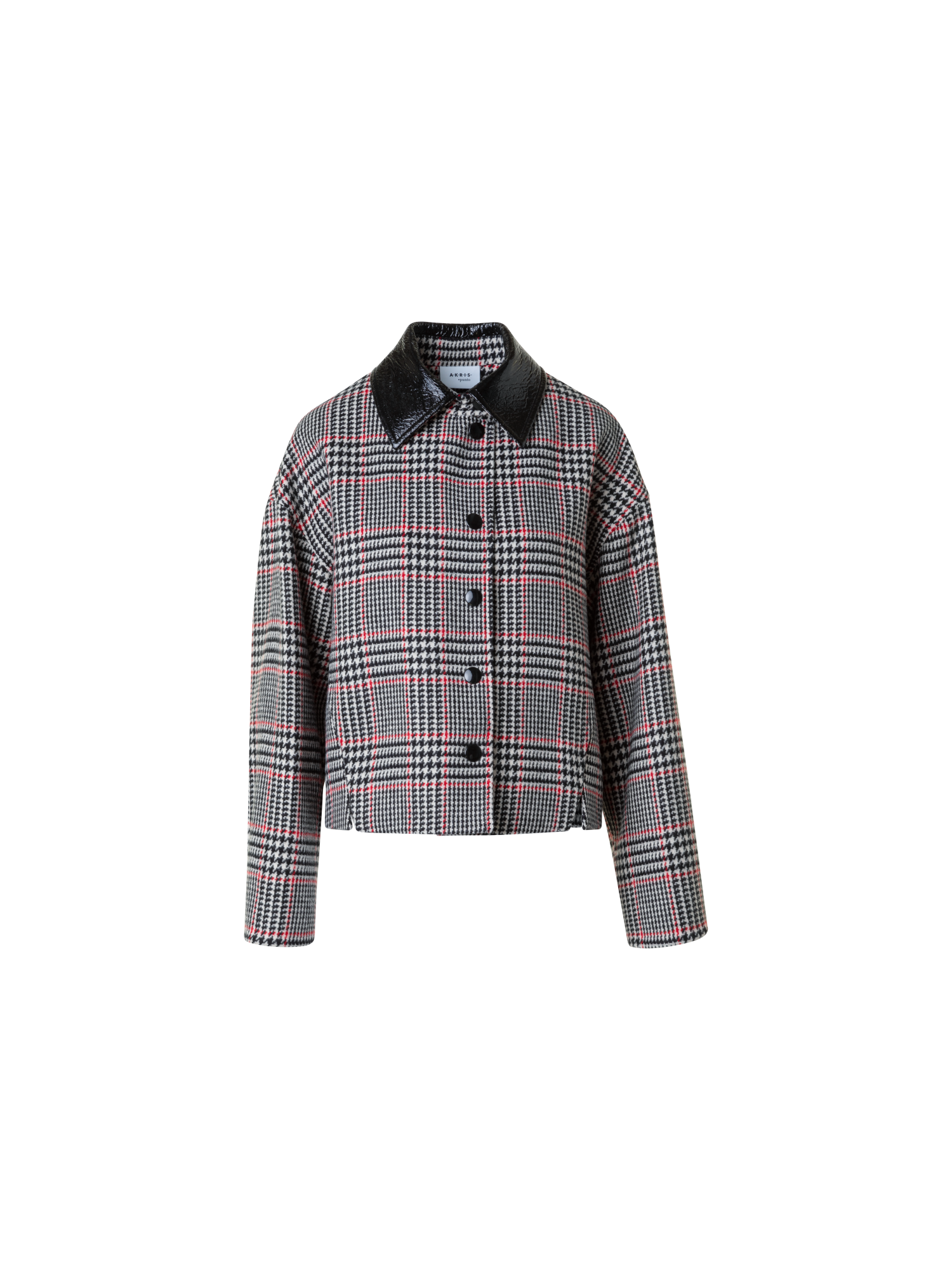 Designer Glencheck Tweed Jacke mit Imitat Leder Kragen - Schwarz - Bunt