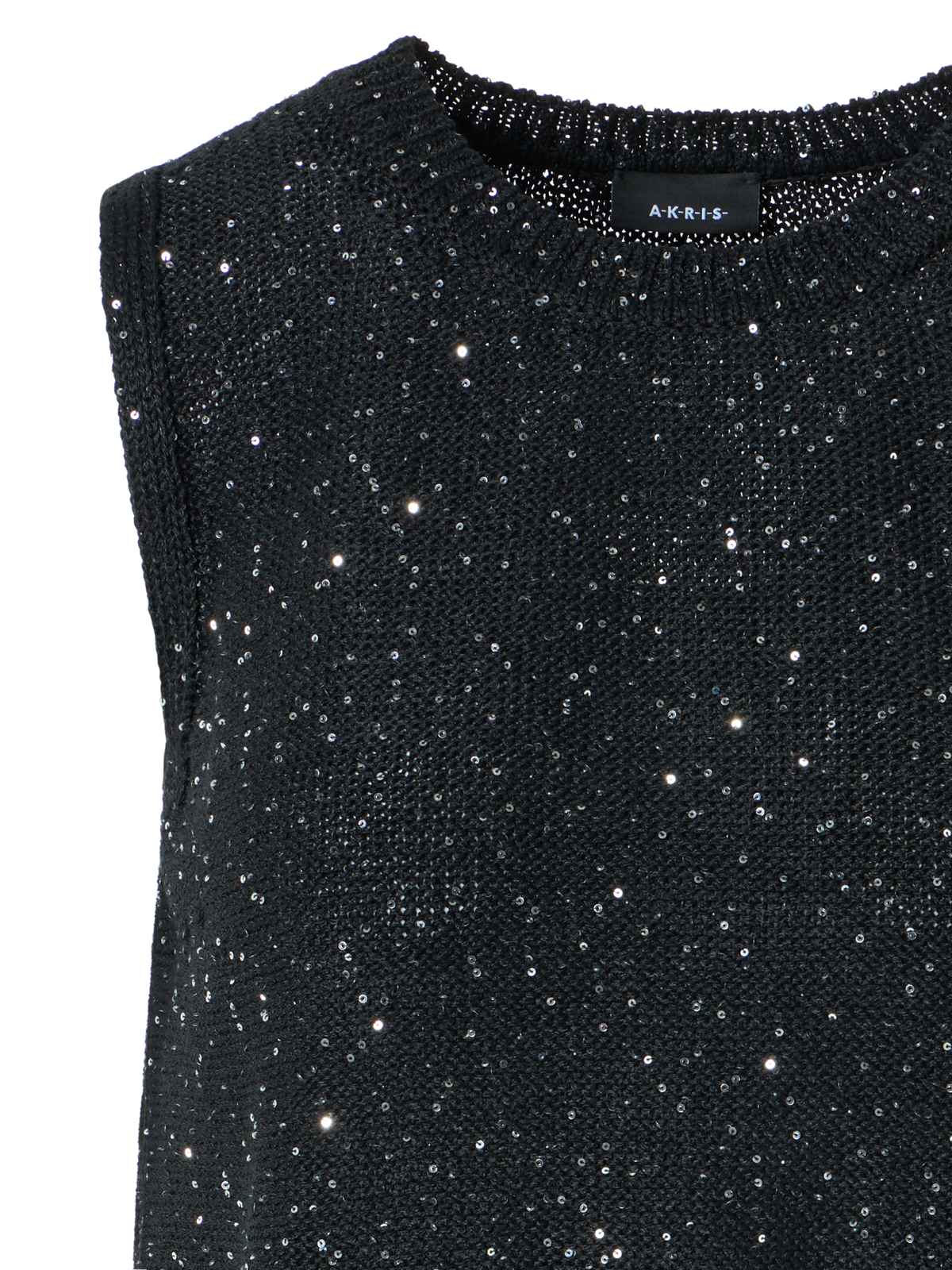 Designer Leinen-Baumwoll-Stricktop mit Pailletten - Schwarz