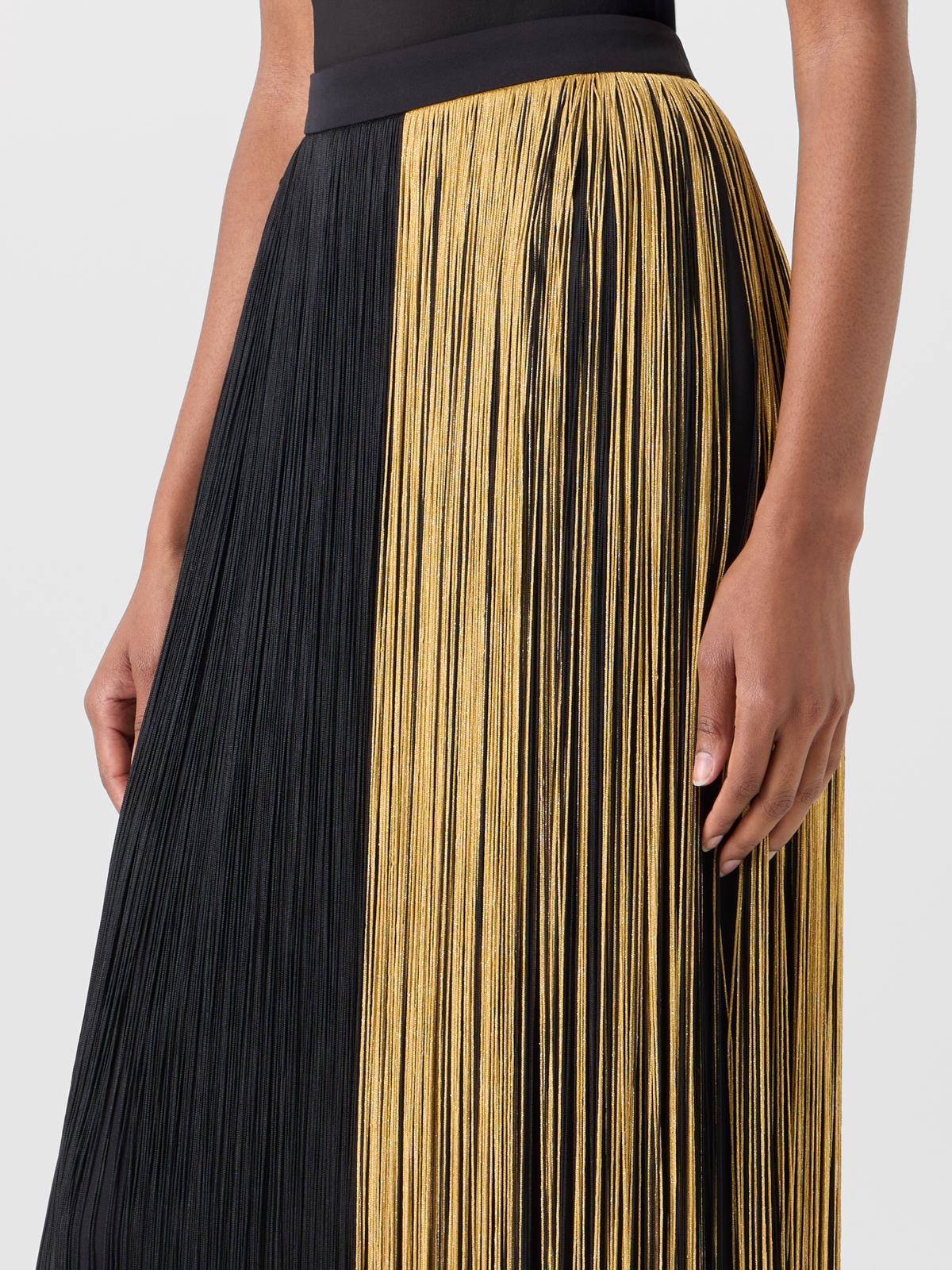 Designer Bleistiftrock aus Seide mit Oro Lienzo Fransen - Schwarz - Gold - Bunt 