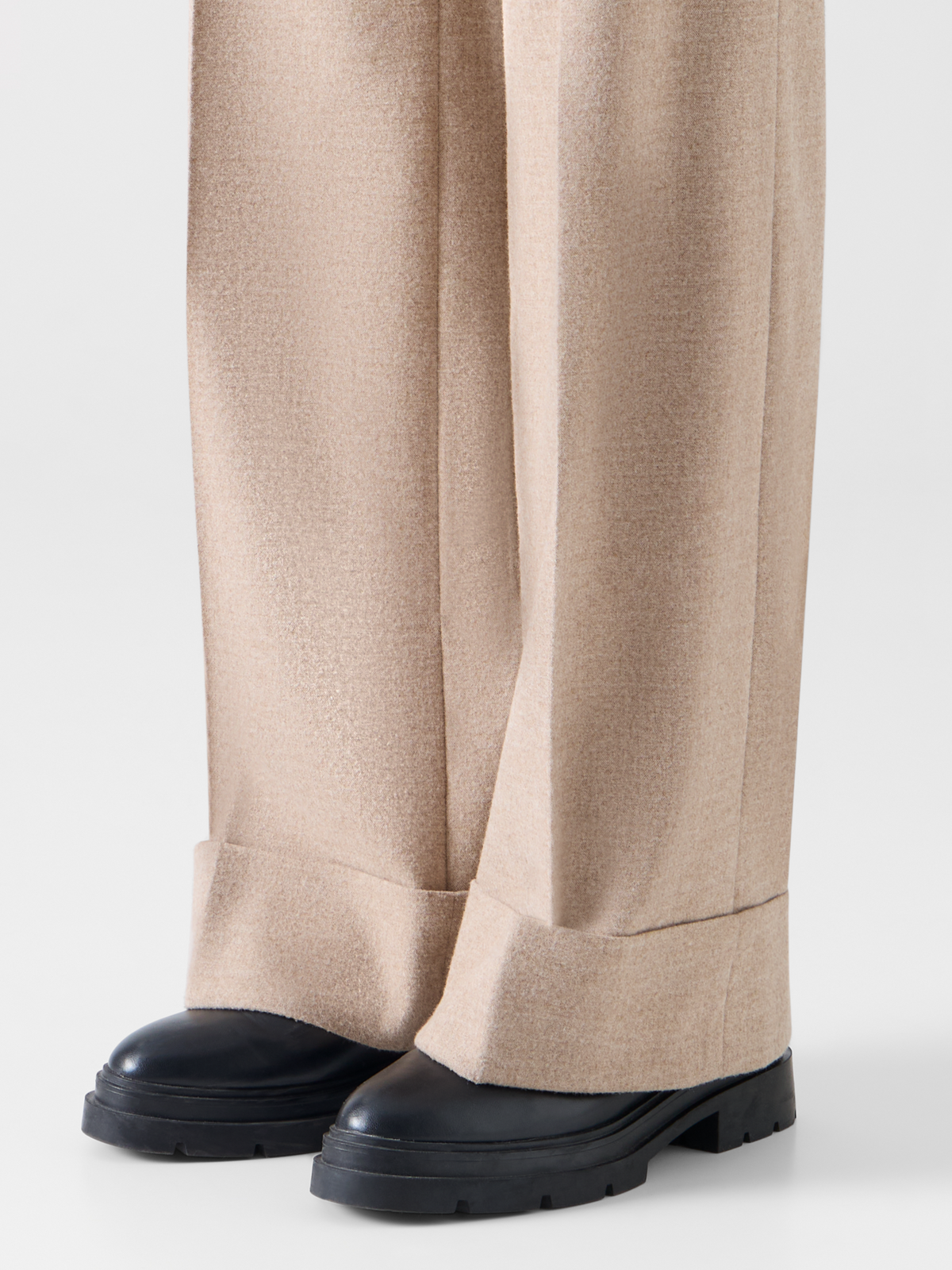 Designer Weite Flanellhose mit hohem Umschlag - Beige 